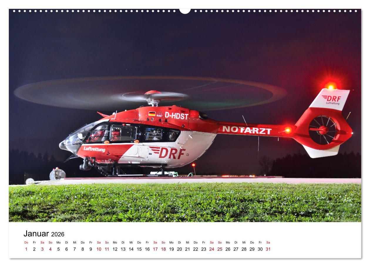 Beispielinhalt (Bild) Rettungshubschrauber in Action (hochwertiger Premium Wandkalender 2026 DIN A2 quer), Kunstdruck in Hochglanz