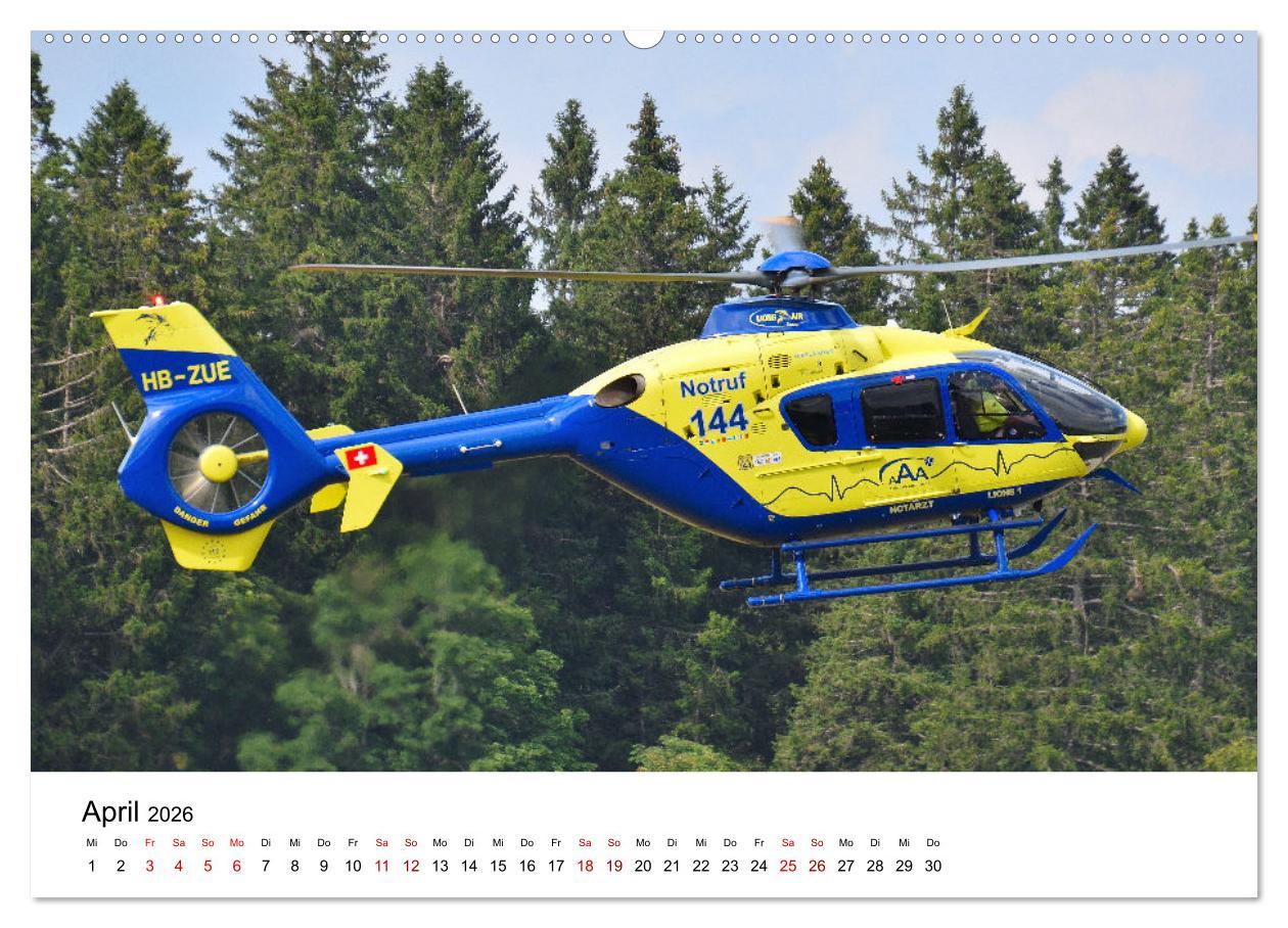 Beispielinhalt (Bild) Rettungshubschrauber in Action (hochwertiger Premium Wandkalender 2026 DIN A2 quer), Kunstdruck in Hochglanz