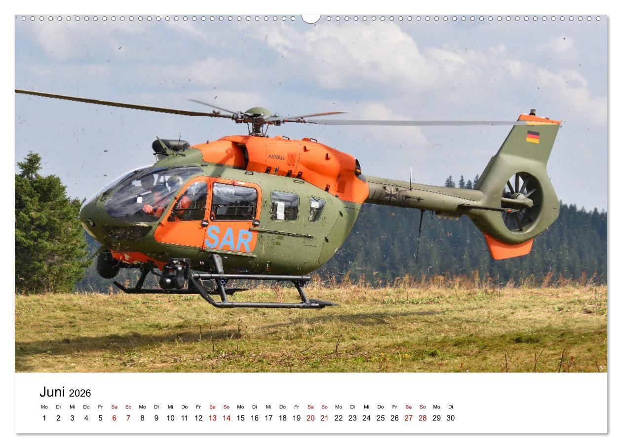 Beispielinhalt (Bild) Rettungshubschrauber in Action (hochwertiger Premium Wandkalender 2026 DIN A2 quer), Kunstdruck in Hochglanz