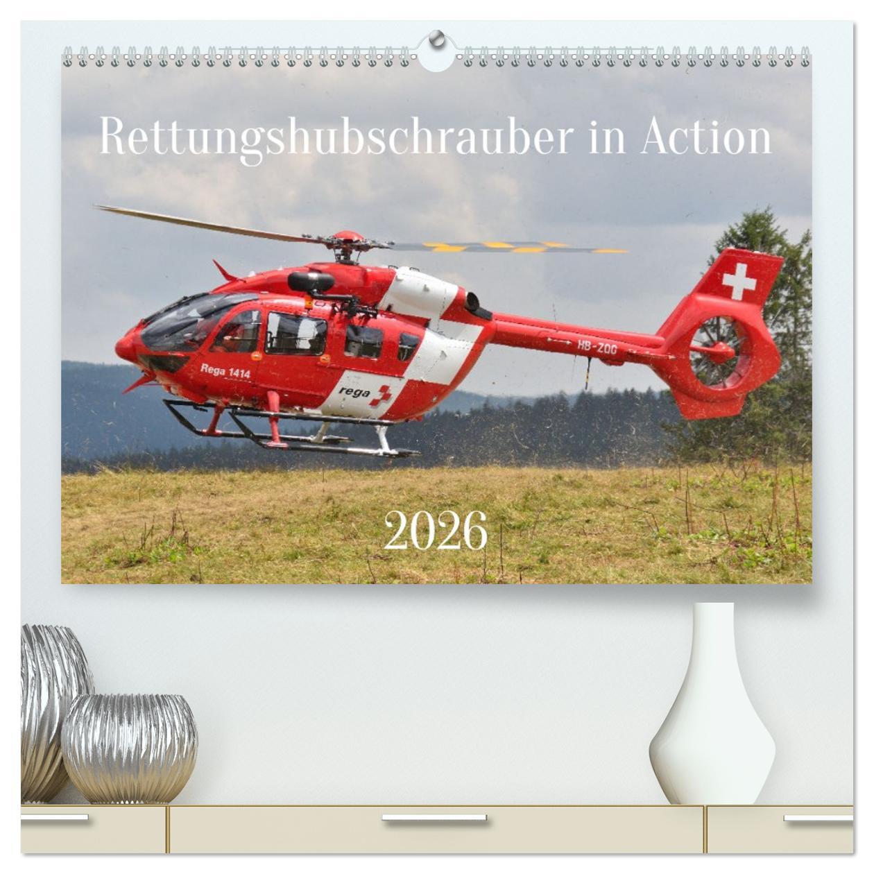 Vorderes Coverbild Rettungshubschrauber in Action (hochwertiger Premium Wandkalender 2026 DIN A2 quer), Kunstdruck in Hochglanz