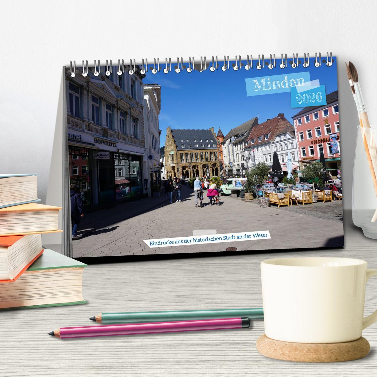 Beispielinhalt (Bild) Minden - Eindrücke aus der historischen Stadt an der Weser (Tischkalender 2026 DIN A5 quer), CALVENDO Monatskalender
