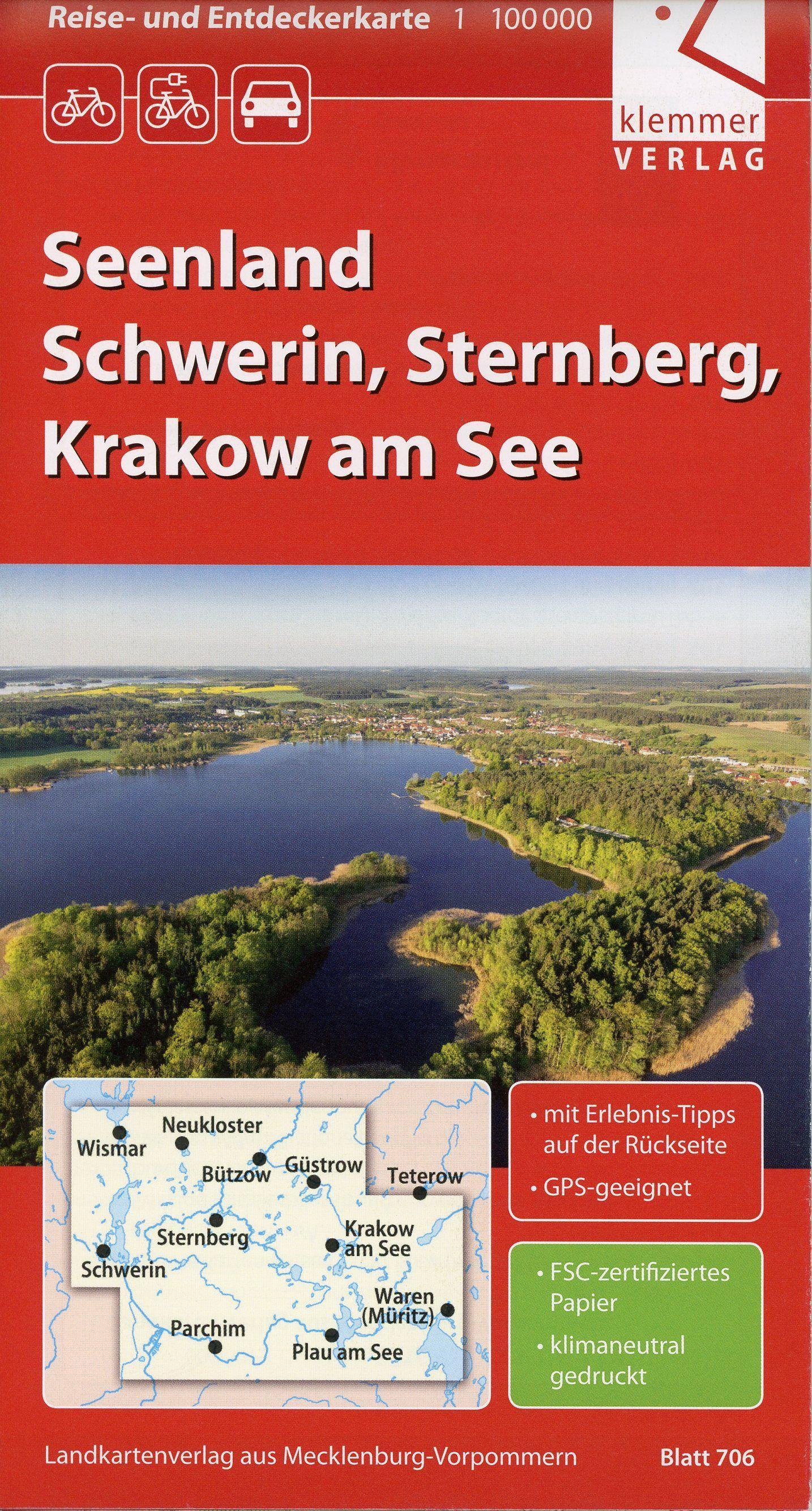 Vorderes Coverbild Reise- und Entdeckerkarte Seenland Schwerin, Sternberg, Krakow am See