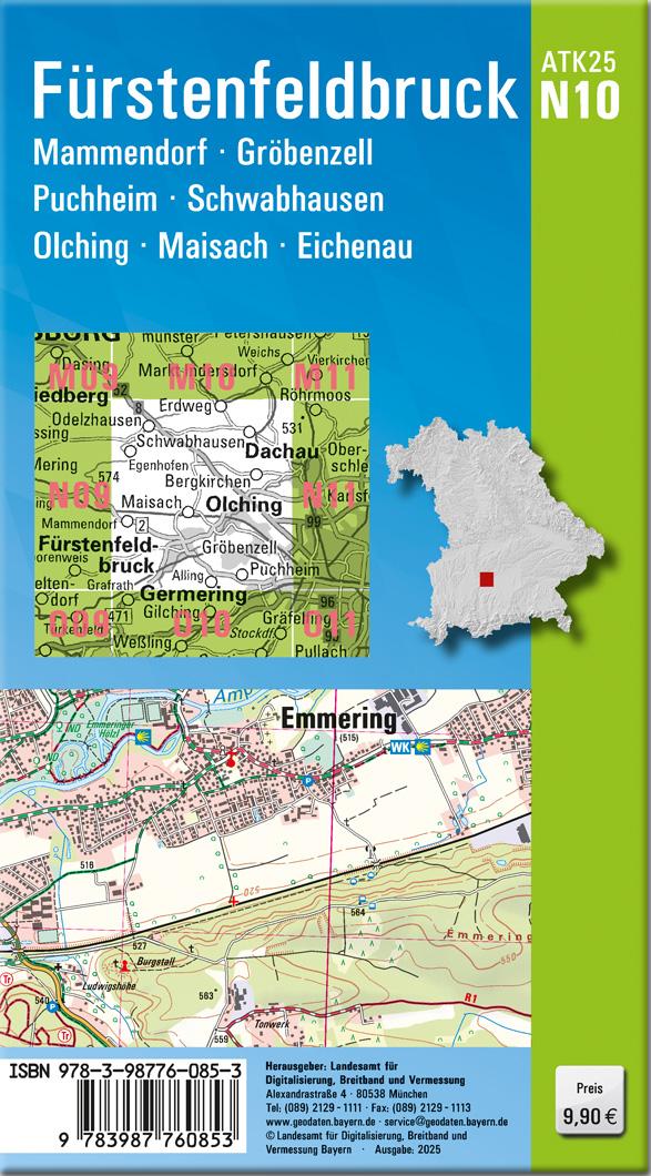 Rückseitencover ATK25-N10 Fürstenfeldbruck (Amtliche Topographische Karte 1:25000)