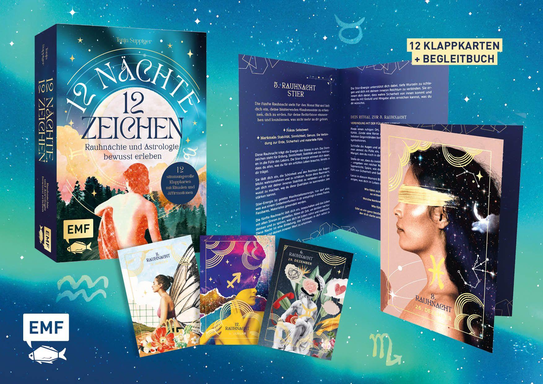 Beispielinhalt (Bild) Kartenset: 12 Nächte, 12 Zeichen | Rauhnächte und Astrologie bewusst erleben - mit Ritualen, Affirmationen und Videomeditationen