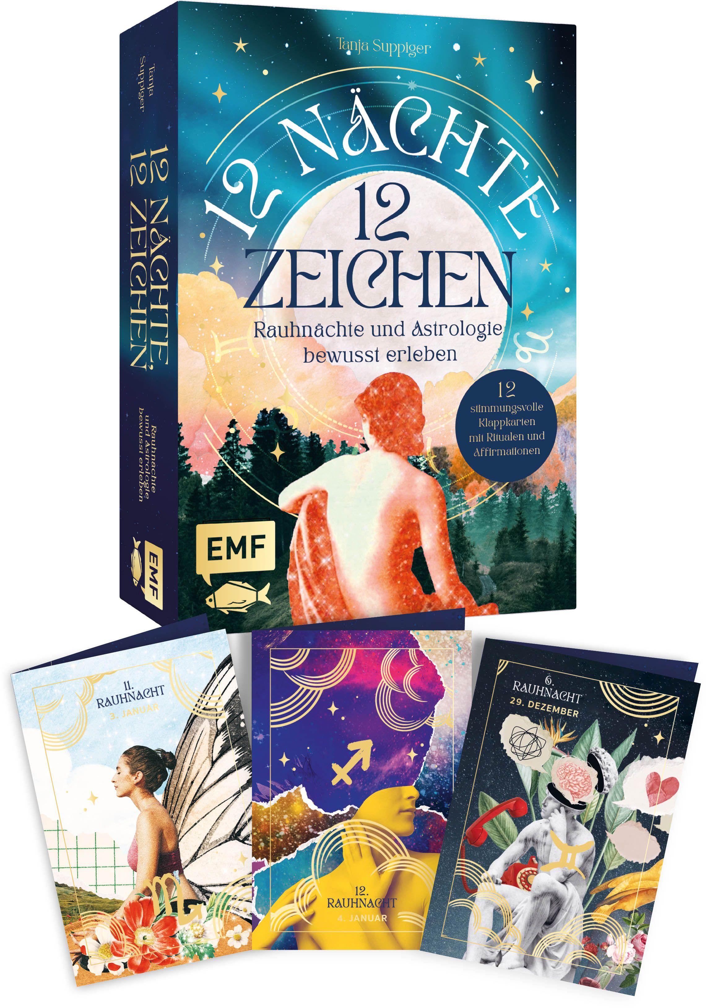 Vorderes Coverbild Kartenset: 12 Nächte, 12 Zeichen | Rauhnächte und Astrologie bewusst erleben - mit Ritualen, Affirmationen und Videomeditationen