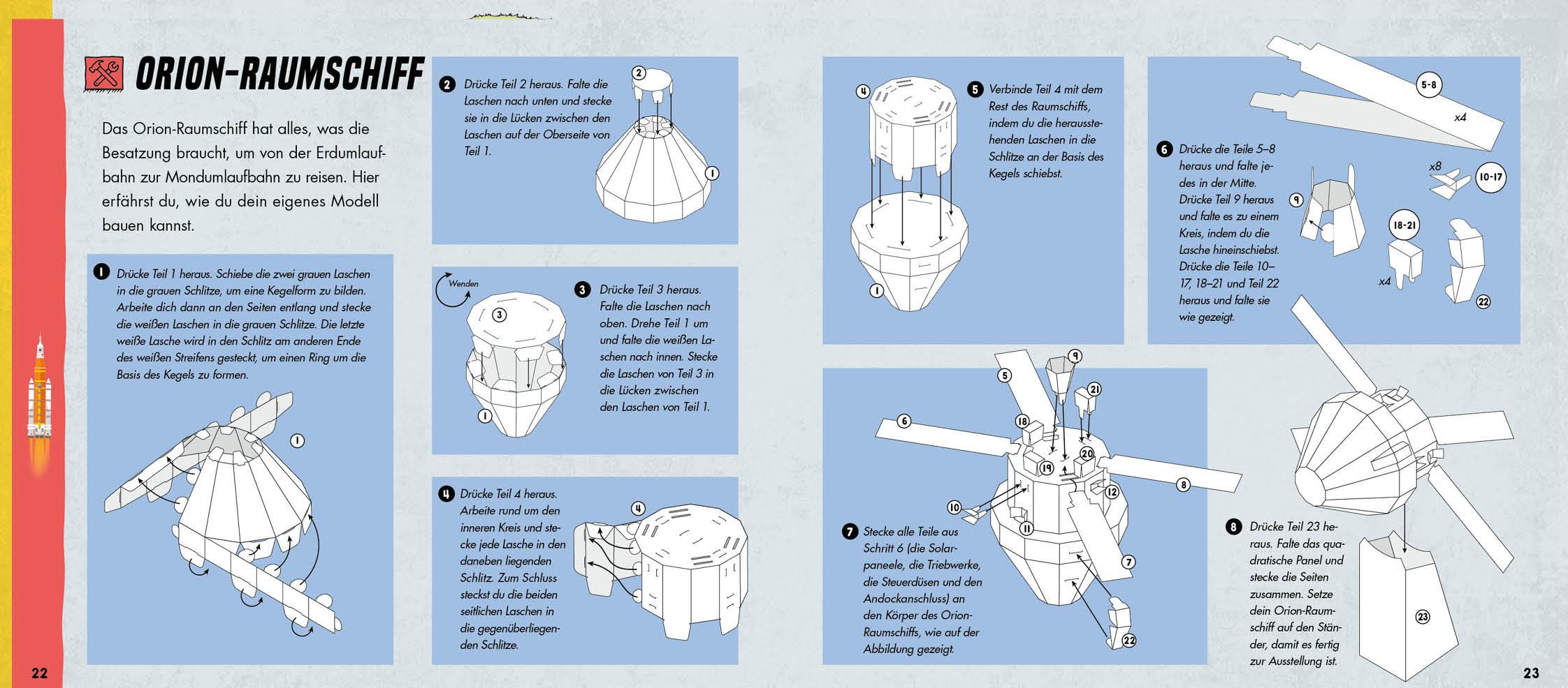 Beispielinhalt (Bild) Das XXL-Entdecker-Set - Mission Mond: 5 Modelle zum Selberbauen, Sachbuch, Experimente und Rakete
