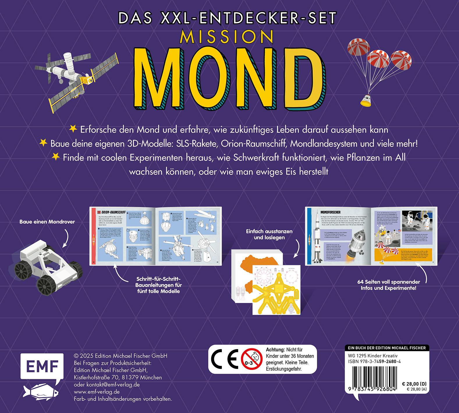 Rückseitencover Das XXL-Entdecker-Set - Mission Mond: 5 Modelle zum Selberbauen, Sachbuch, Experimente und Rakete