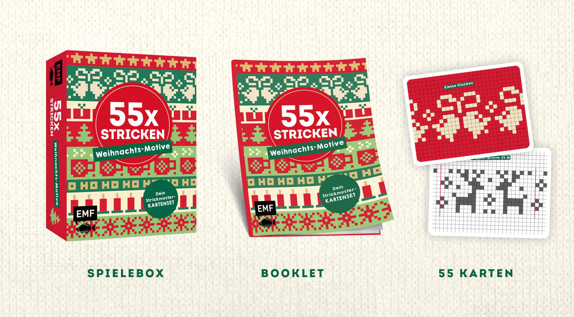 Beispielinhalt (Bild) 55 x stricken - Weihnachts-Motive: Deine Strickmustersammlung als Kartenset