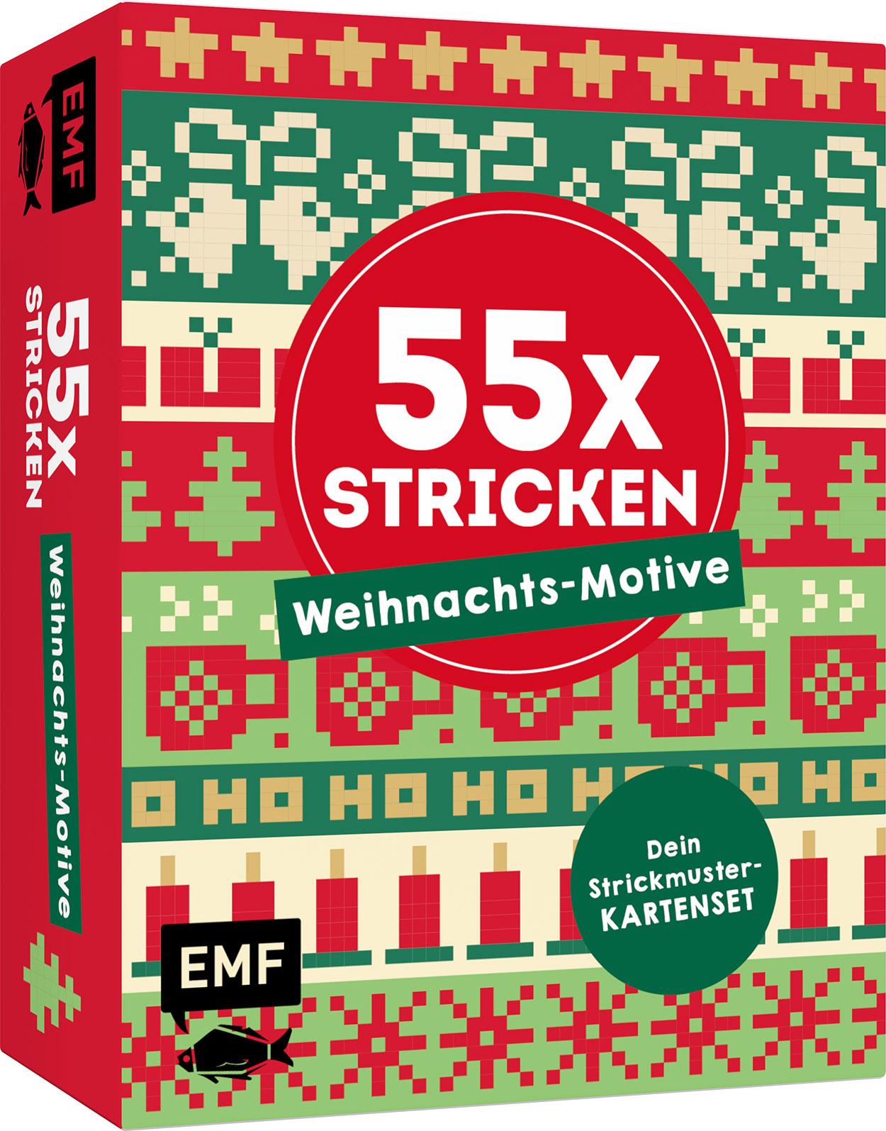 Vorderes Coverbild 55 x stricken - Weihnachts-Motive: Deine Strickmustersammlung als Kartenset