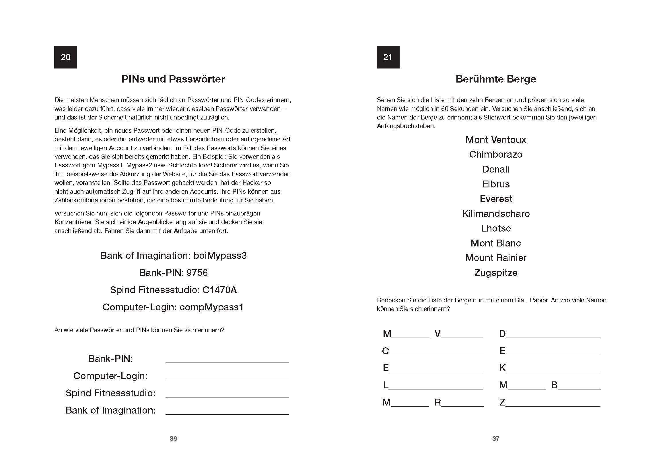 Beispielinhalt (Bild) Gedächtnistraining - 95 knifflige Herausforderungen für einen scharfen Verstand