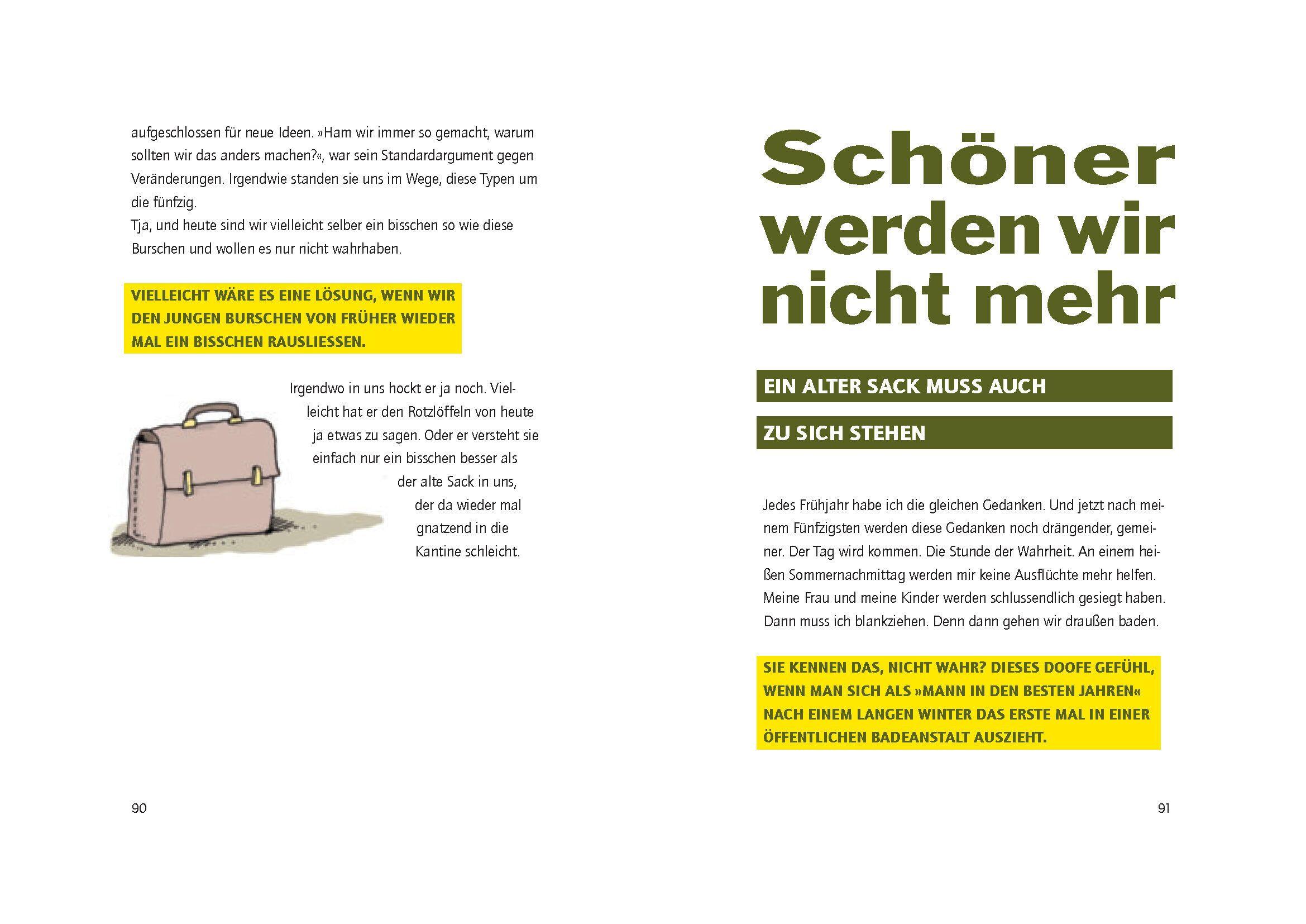 Beispielinhalt (Bild) Alter Sack, was nun? Das Überlebensbuch für Männer. Mit Illustrationen von Til Mette