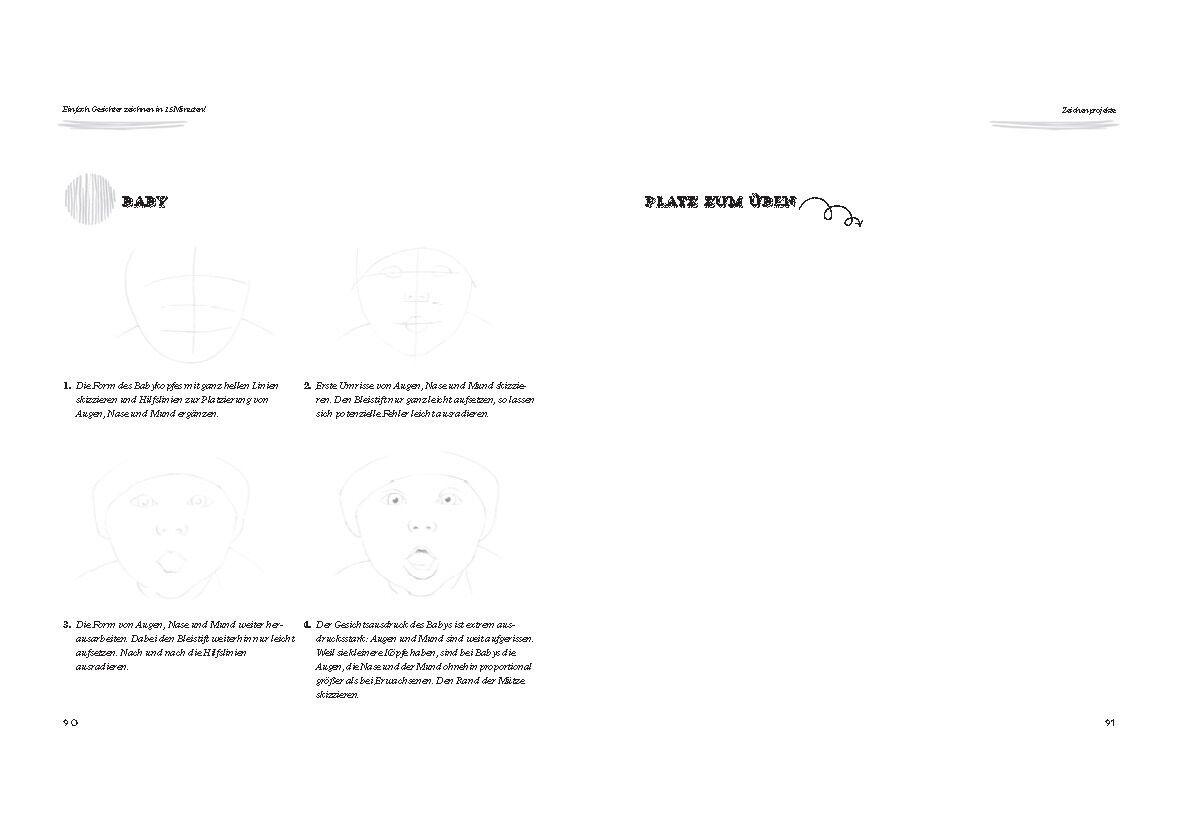 Beispielinhalt (Bild) Einfach Gesichter zeichnen in 15 Minuten! Step-by-step-Anleitungen für Anfänger -