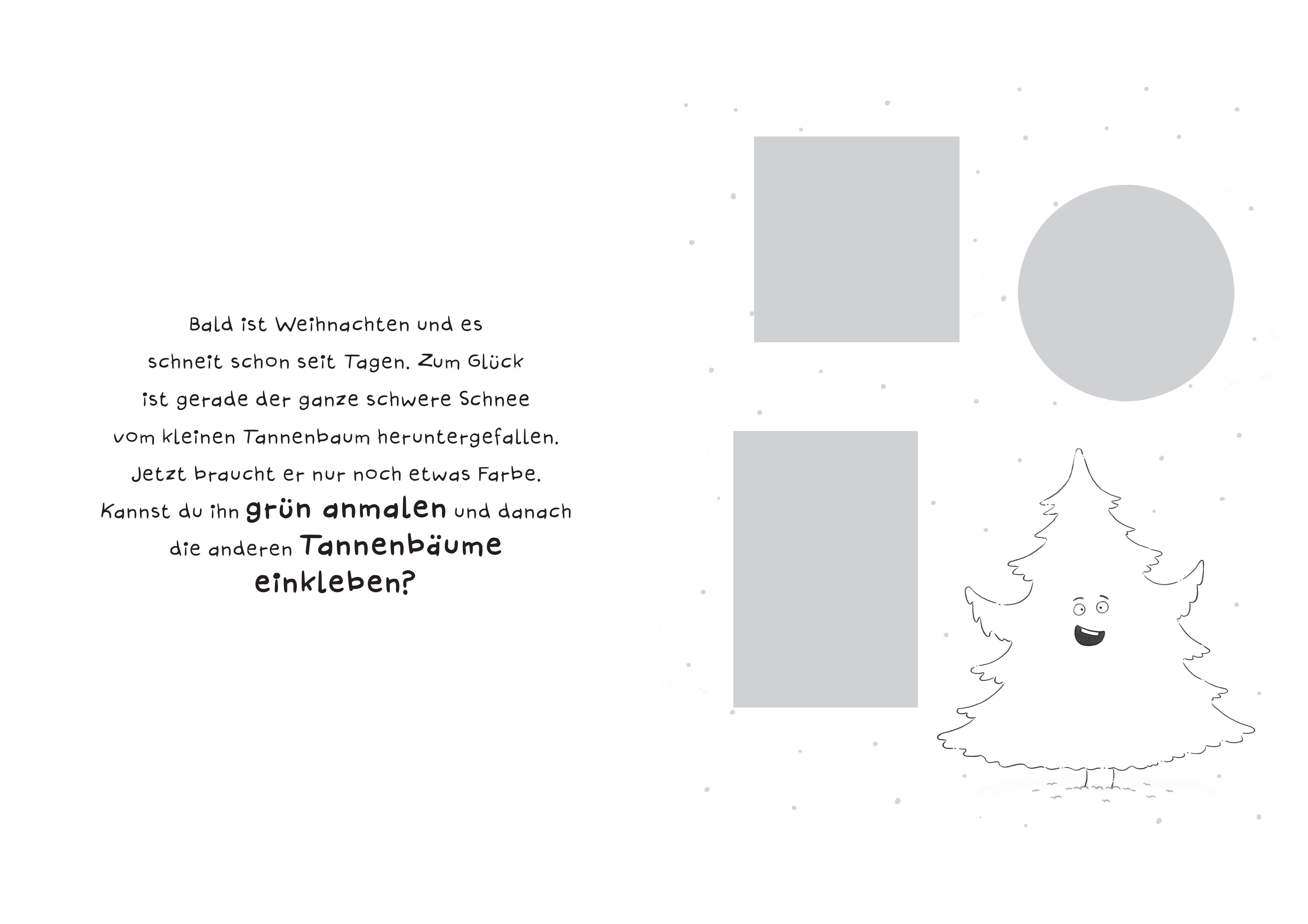 Beispielinhalt (Bild) Schüttel den Weihnachtsbaum - Das Ausschneidebuch. Schneiden, kleben, malen für Kinder ab 3 Jahren