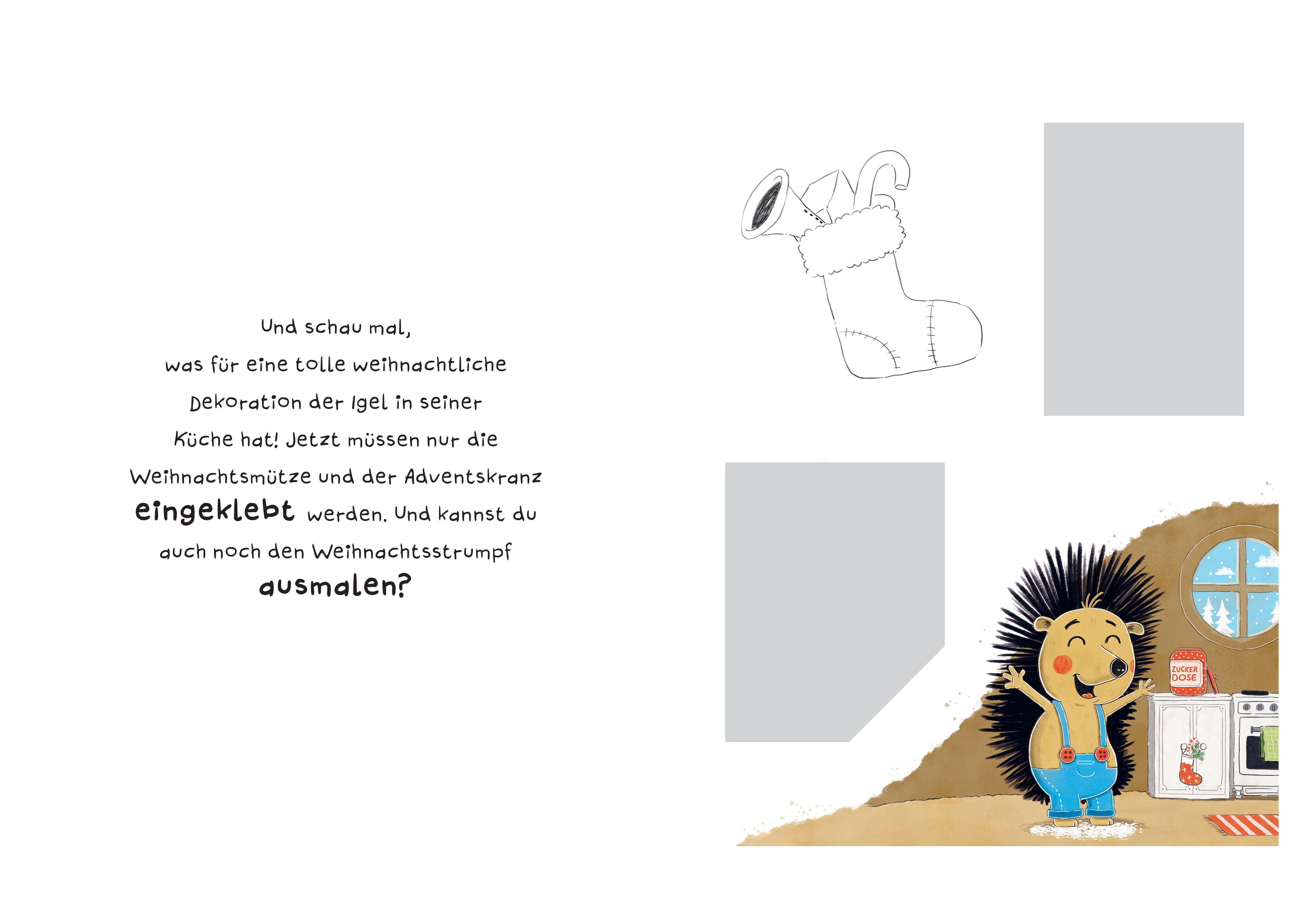 Beispielinhalt (Bild) Schüttel den Weihnachtsbaum - Das Ausschneidebuch. Schneiden, kleben, malen für Kinder ab 3 Jahren