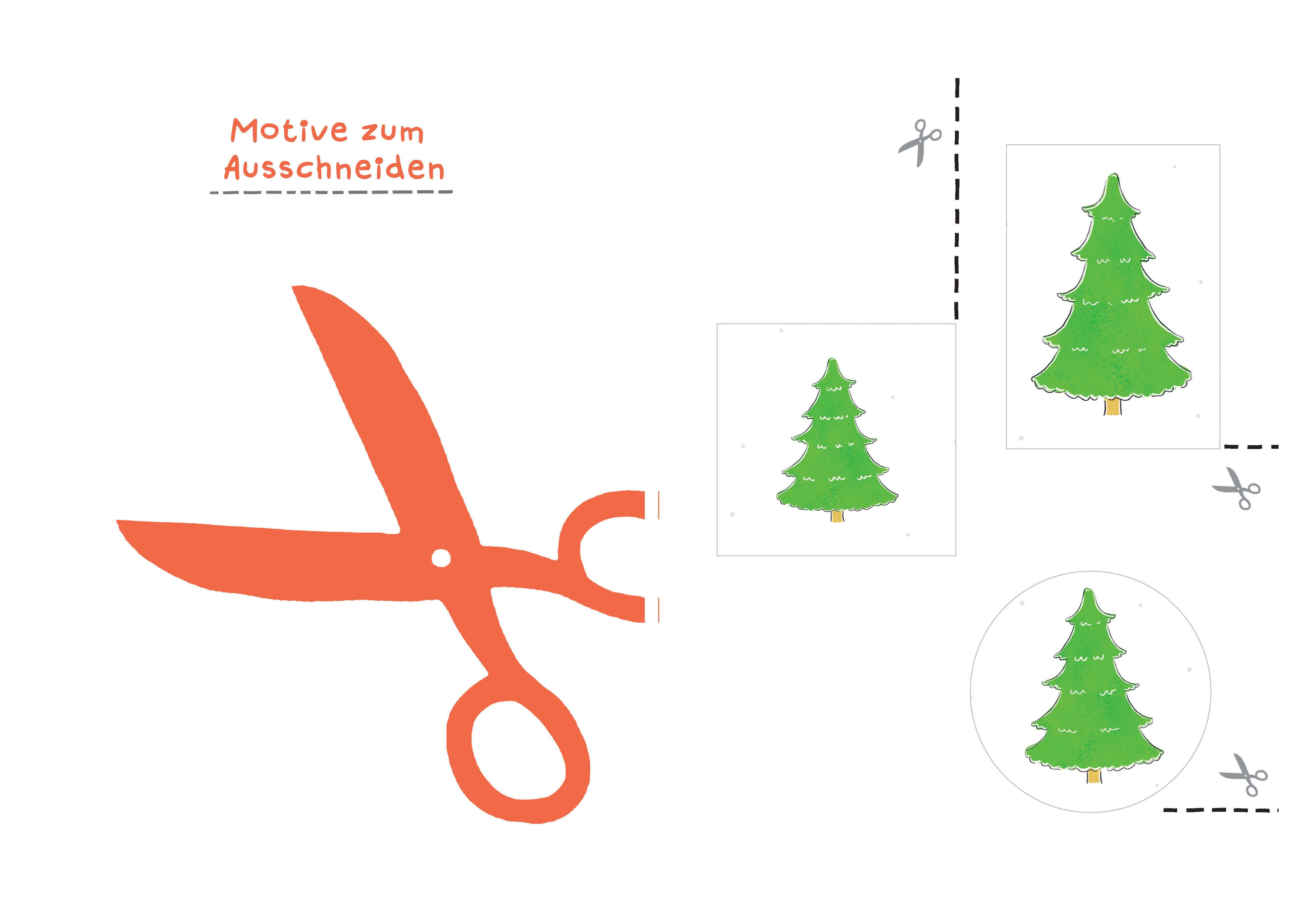 Beispielinhalt (Bild) Schüttel den Weihnachtsbaum - Das Ausschneidebuch. Schneiden, kleben, malen für Kinder ab 3 Jahren