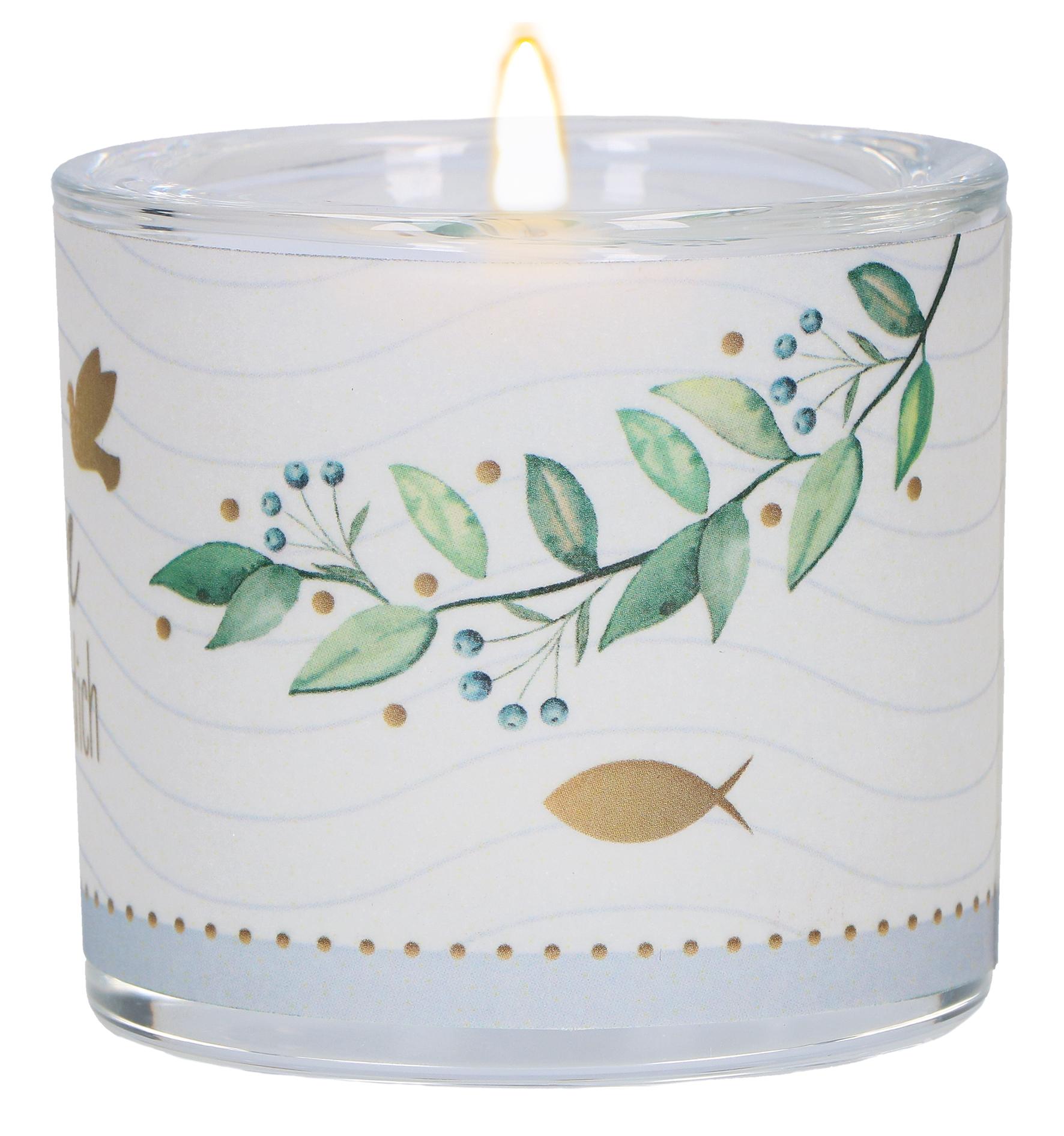 Rückseitencover Butzon & Bercker Glaswindlicht "Segen für dich" Ø 6 cm - handgeblasenes Windlicht mit Pergamentumleger, türkise Geschenkverpackung, weißes Teelicht, liebevolles Geschenk zur Taufe