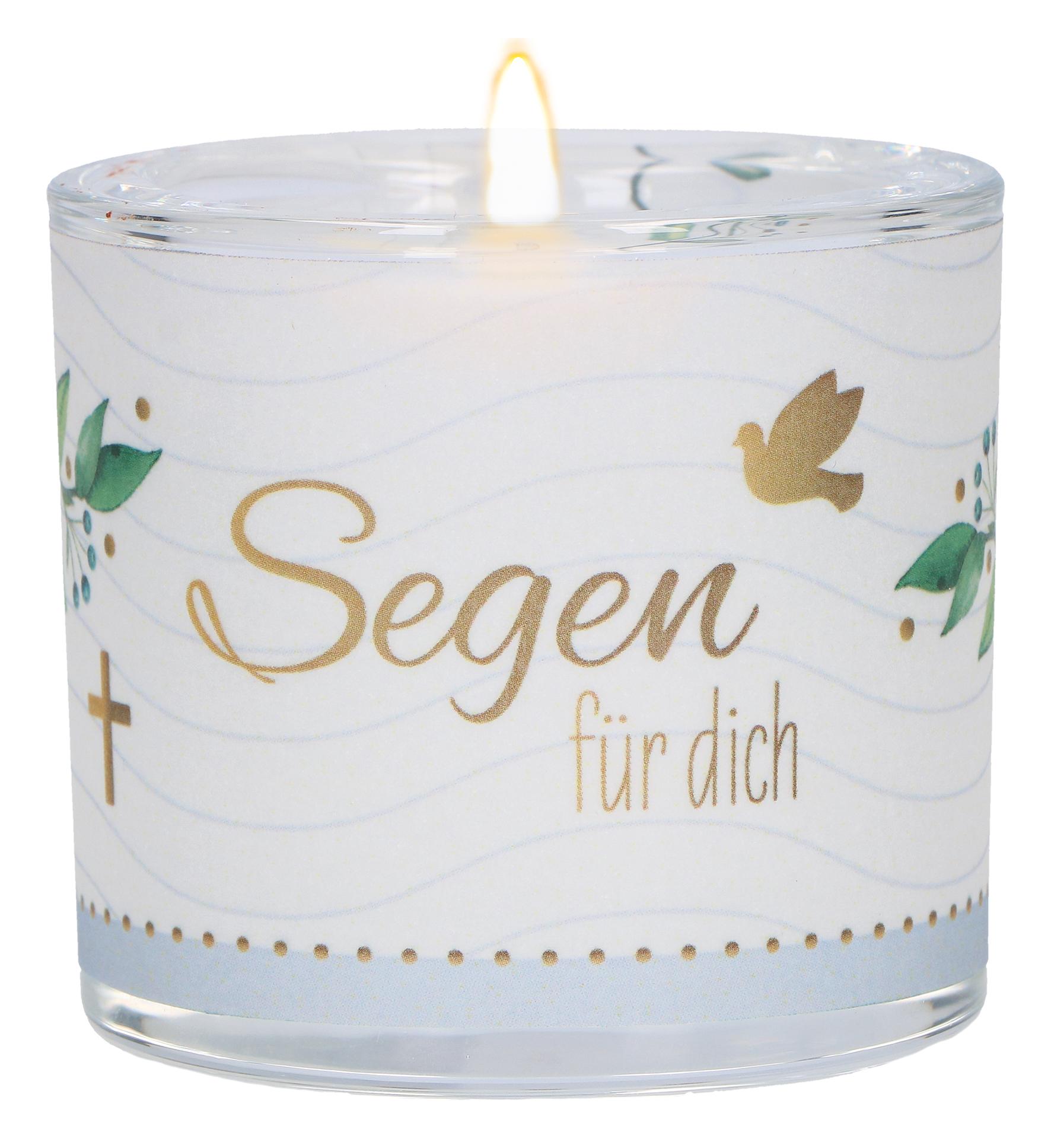 Vorderes Coverbild Butzon & Bercker Glaswindlicht "Segen für dich" Ø 6 cm - handgeblasenes Windlicht mit Pergamentumleger, türkise Geschenkverpackung, weißes Teelicht, liebevolles Geschenk zur Taufe