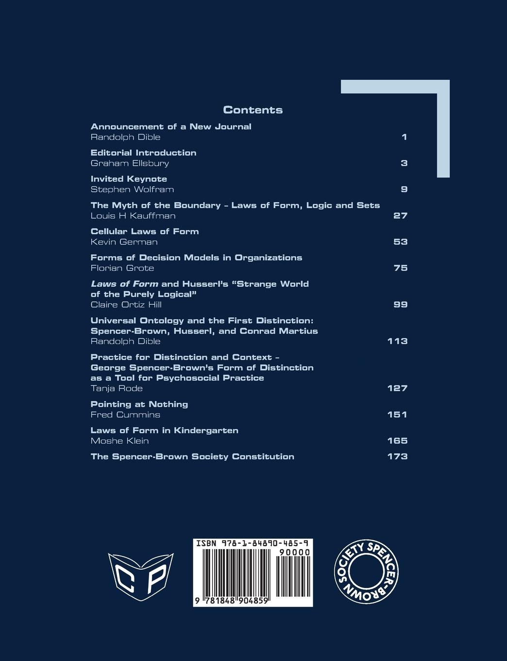 Rückseitencover Distinction. Journal of Form. V1(1) Spring 2025