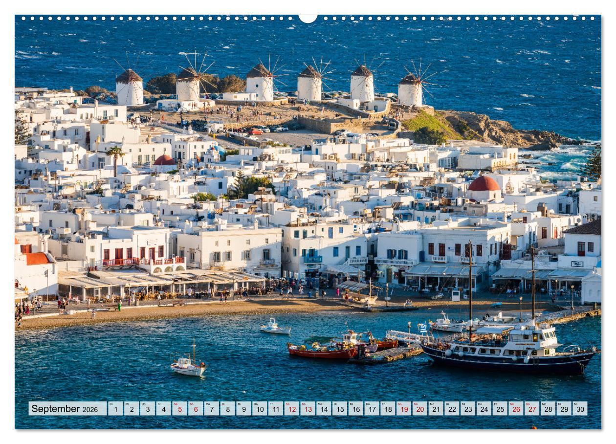 Beispielinhalt (Bild) Griechische Inseln - Ein Jahr im Mittelmeer (hochwertiger Premium Wandkalender 2026 DIN A2 quer), Kunstdruck in Hochglanz