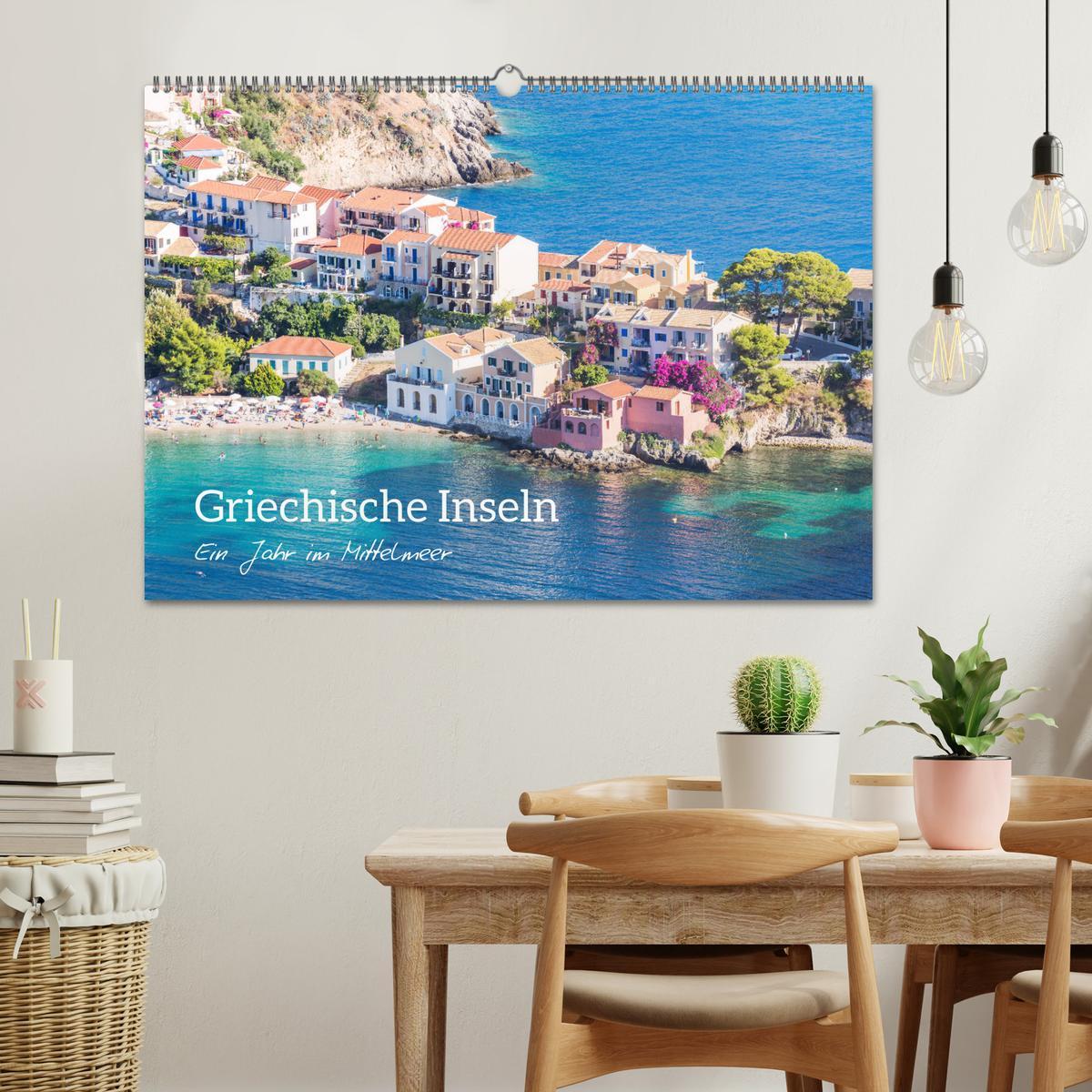 Beispielinhalt (Bild) Griechische Inseln - Ein Jahr im Mittelmeer (Wandkalender 2026 DIN A2 quer), CALVENDO Monatskalender