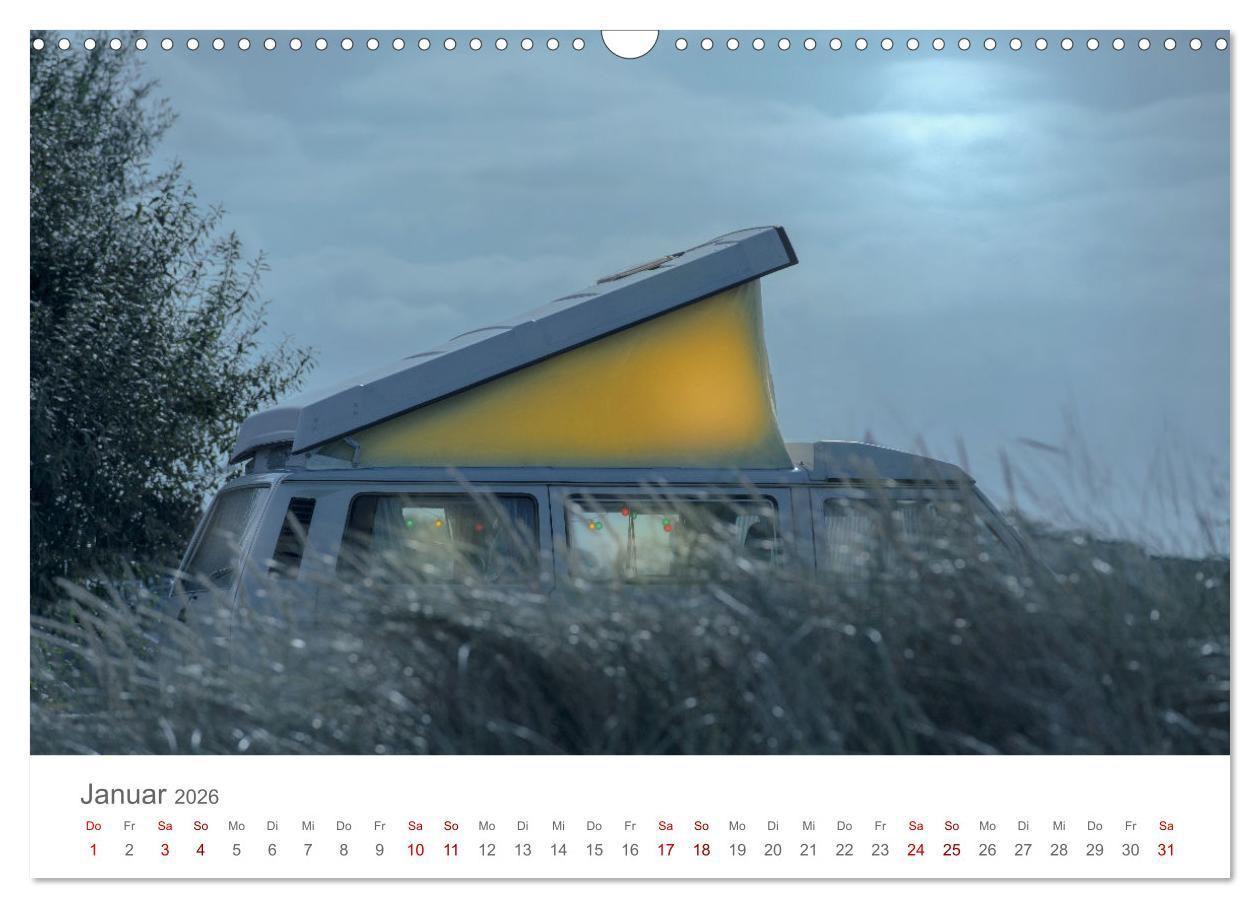 Beispielinhalt (Bild) Abenteuer Vanlife - Glücklich unterwegs (Wandkalender 2026 DIN A3 quer), CALVENDO Monatskalender
