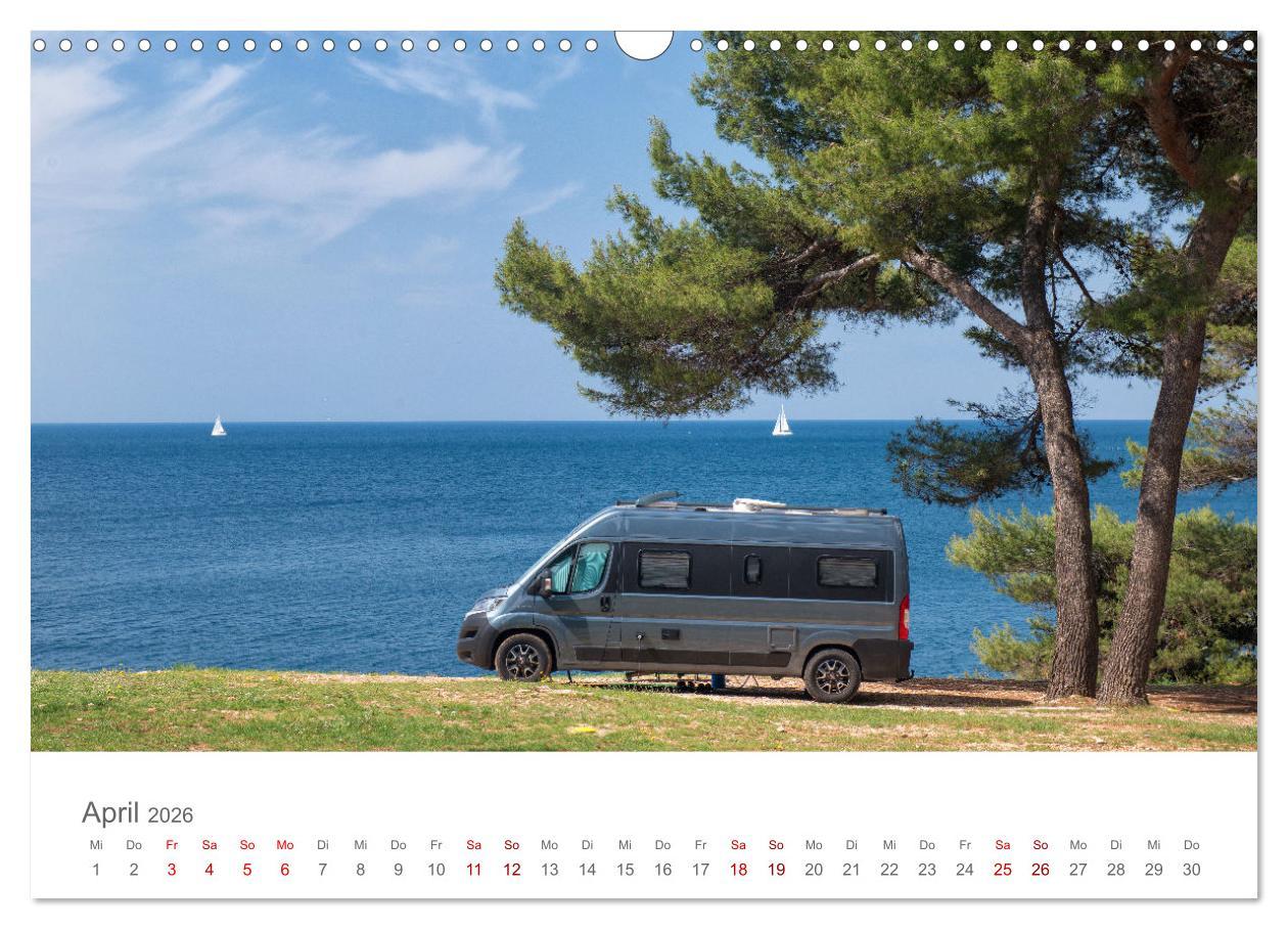 Beispielinhalt (Bild) Abenteuer Vanlife - Glücklich unterwegs (Wandkalender 2026 DIN A3 quer), CALVENDO Monatskalender