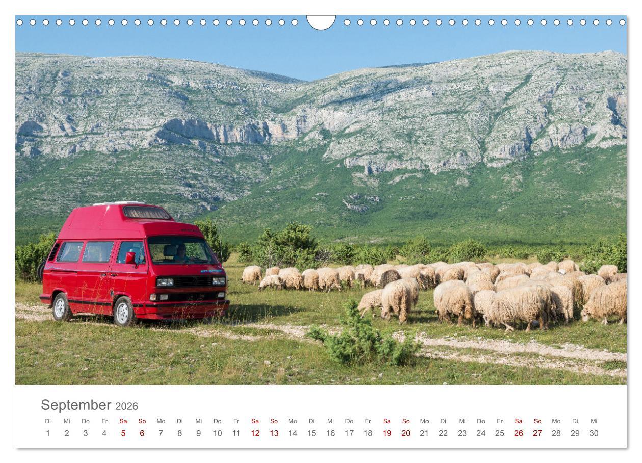 Beispielinhalt (Bild) Abenteuer Vanlife - Glücklich unterwegs (Wandkalender 2026 DIN A3 quer), CALVENDO Monatskalender