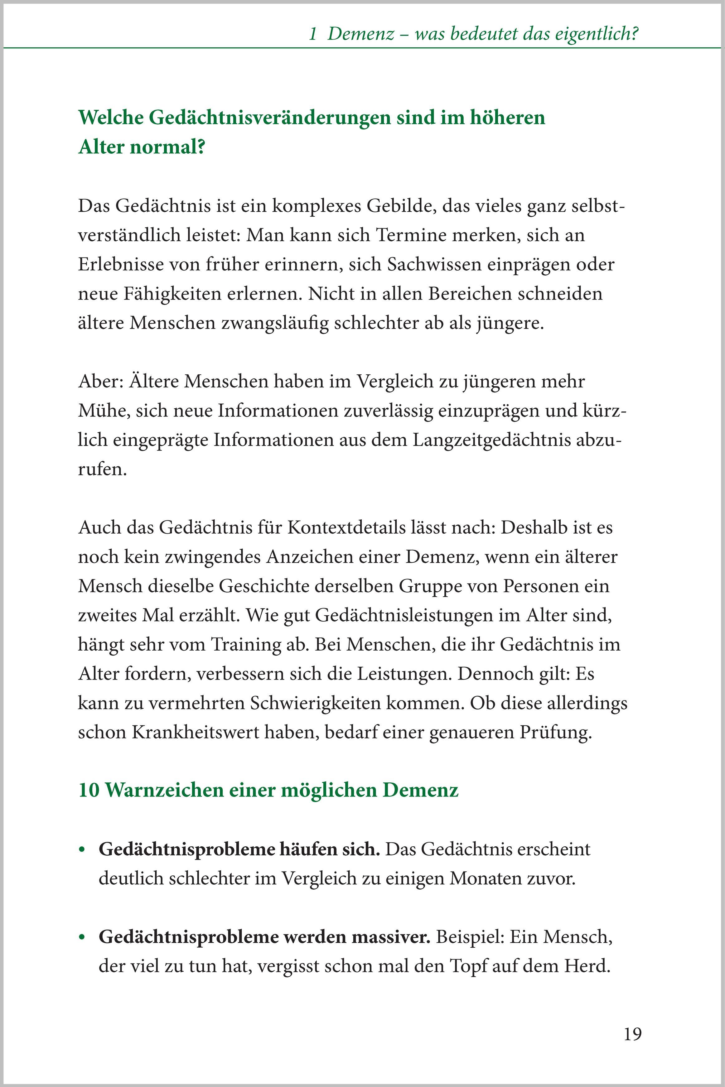 Beispielinhalt (Bild) Demenz - der kompakte Ratgeber