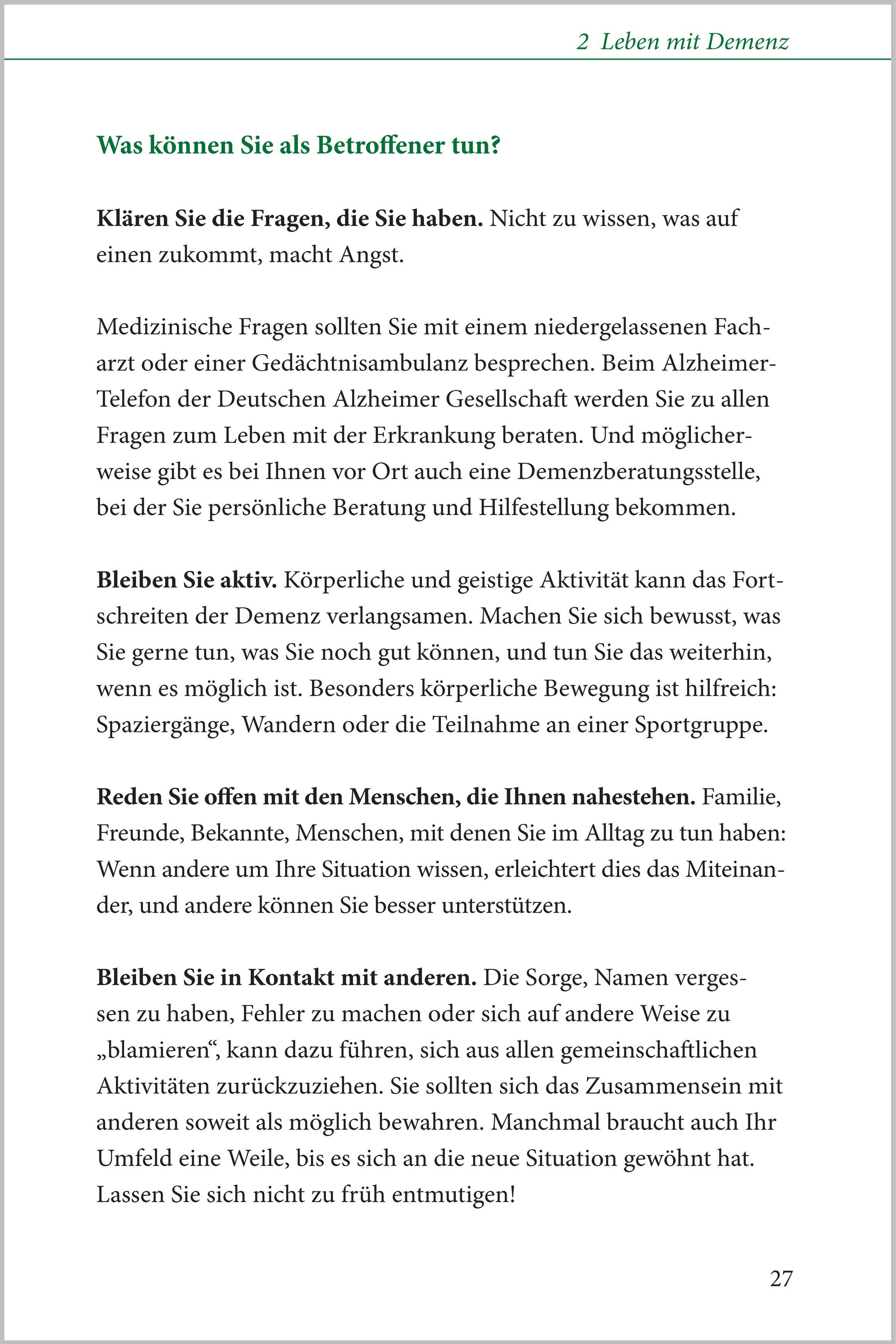 Beispielinhalt (Bild) Demenz - der kompakte Ratgeber