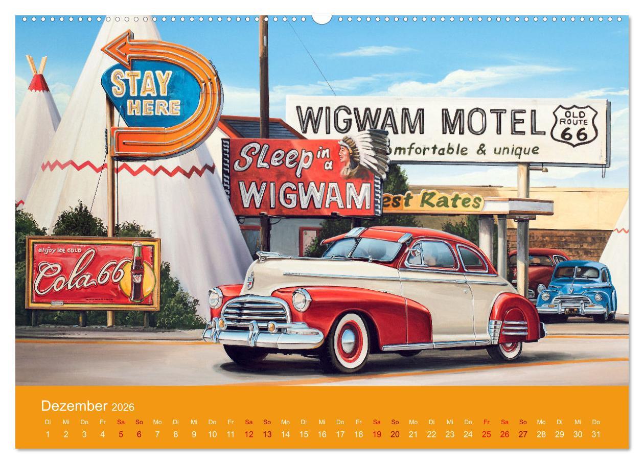 Beispielinhalt (Bild) Route US 66 Momente Gemälde von Georg Huber (hochwertiger Premium Wandkalender 2026 DIN A2 quer), Kunstdruck in Hochglanz