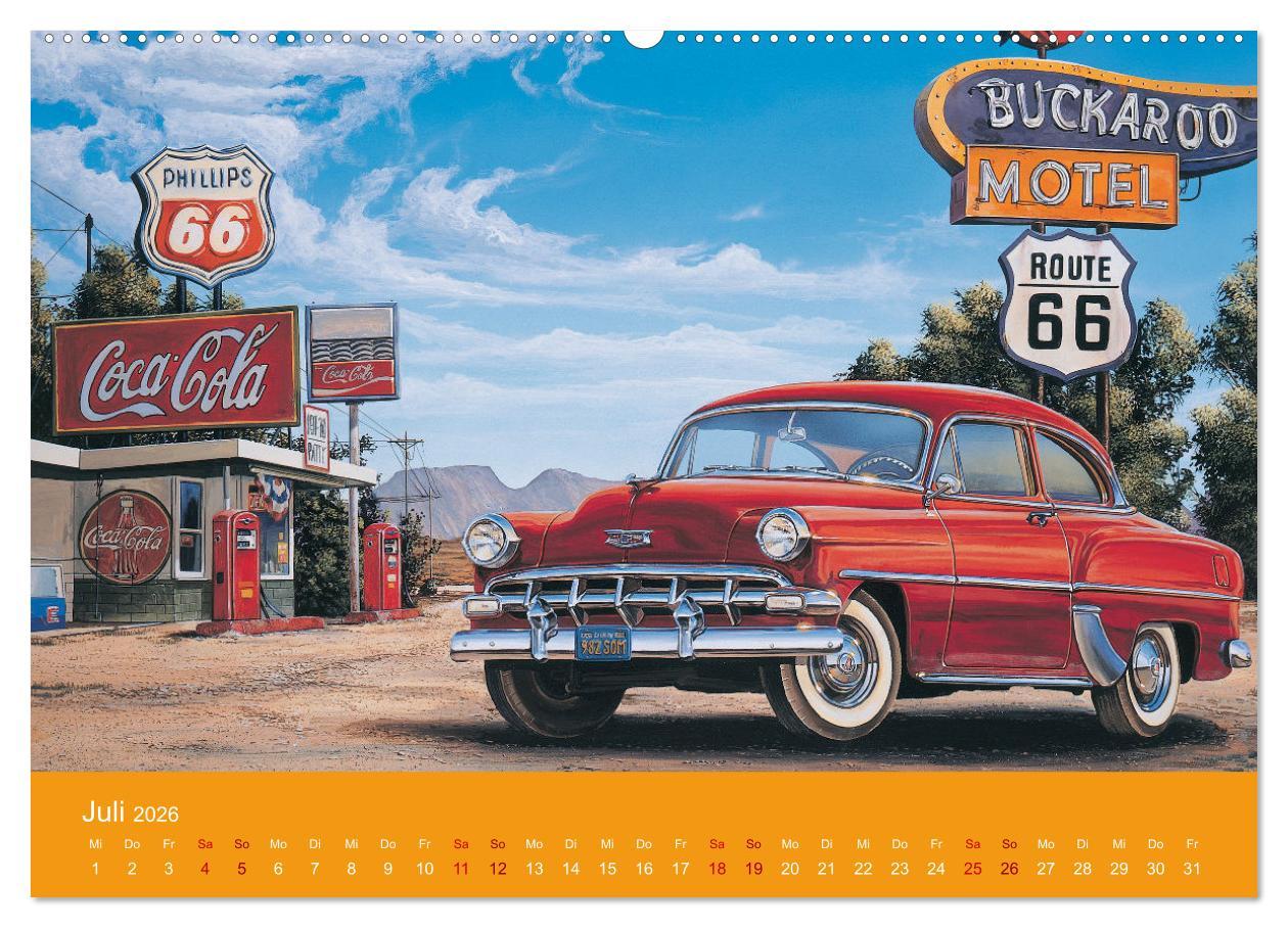 Beispielinhalt (Bild) Route US 66 Momente Gemälde von Georg Huber (hochwertiger Premium Wandkalender 2026 DIN A2 quer), Kunstdruck in Hochglanz