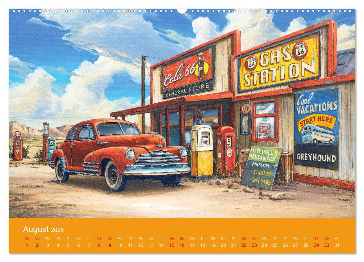 Beispielinhalt (Bild) Route US 66 Momente Gemälde von Georg Huber (hochwertiger Premium Wandkalender 2026 DIN A2 quer), Kunstdruck in Hochglanz