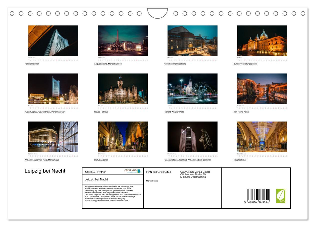 Beispielinhalt (Bild) Leipzig bei Nacht (Wandkalender 2026 DIN A4 quer), CALVENDO Monatskalender