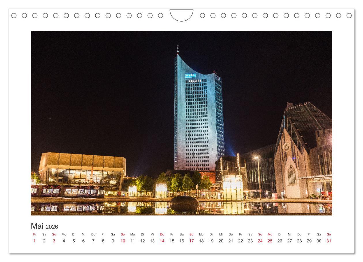Beispielinhalt (Bild) Leipzig bei Nacht (Wandkalender 2026 DIN A4 quer), CALVENDO Monatskalender
