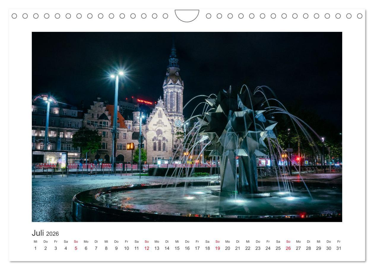 Beispielinhalt (Bild) Leipzig bei Nacht (Wandkalender 2026 DIN A4 quer), CALVENDO Monatskalender