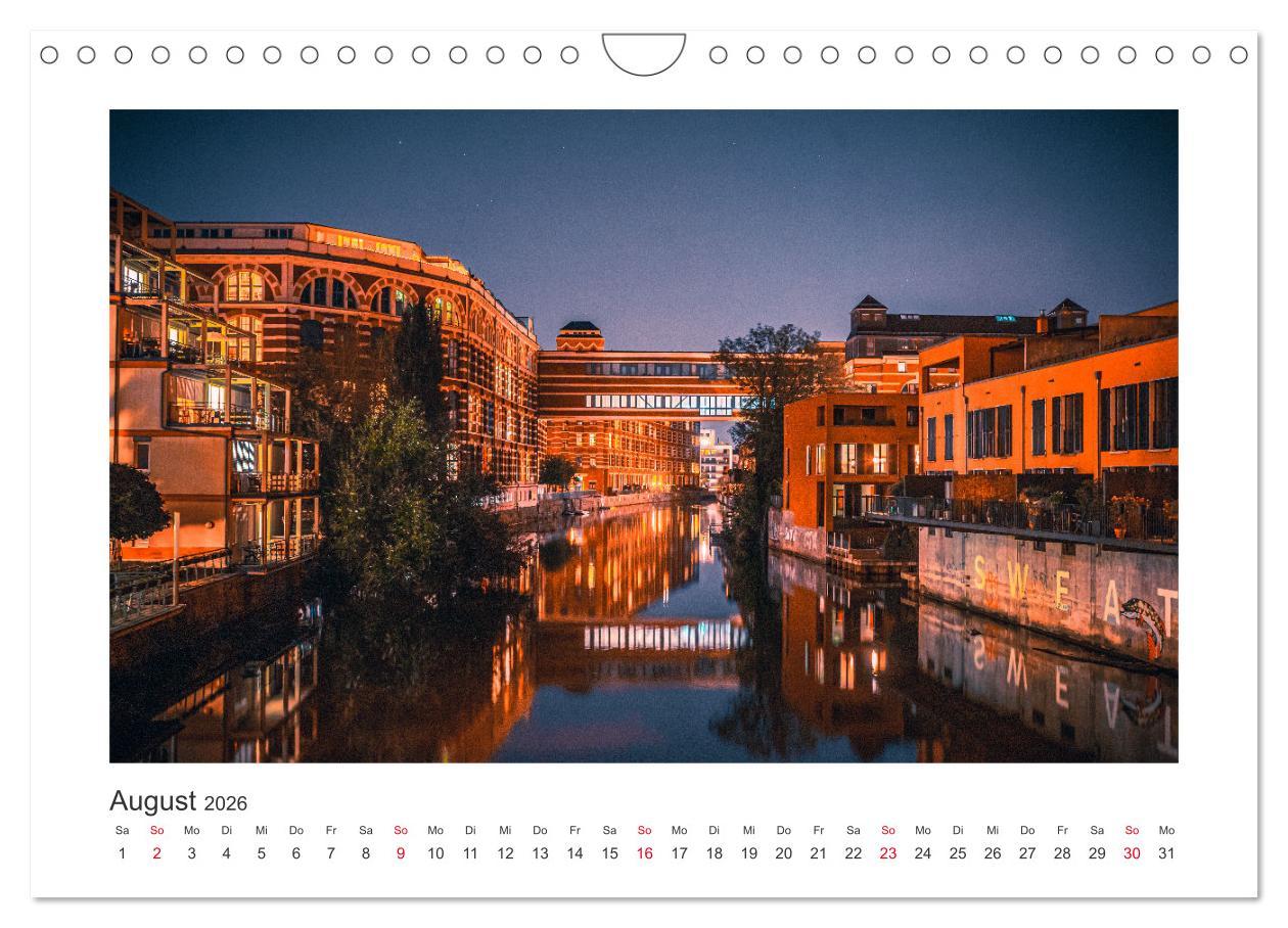 Beispielinhalt (Bild) Leipzig bei Nacht (Wandkalender 2026 DIN A4 quer), CALVENDO Monatskalender