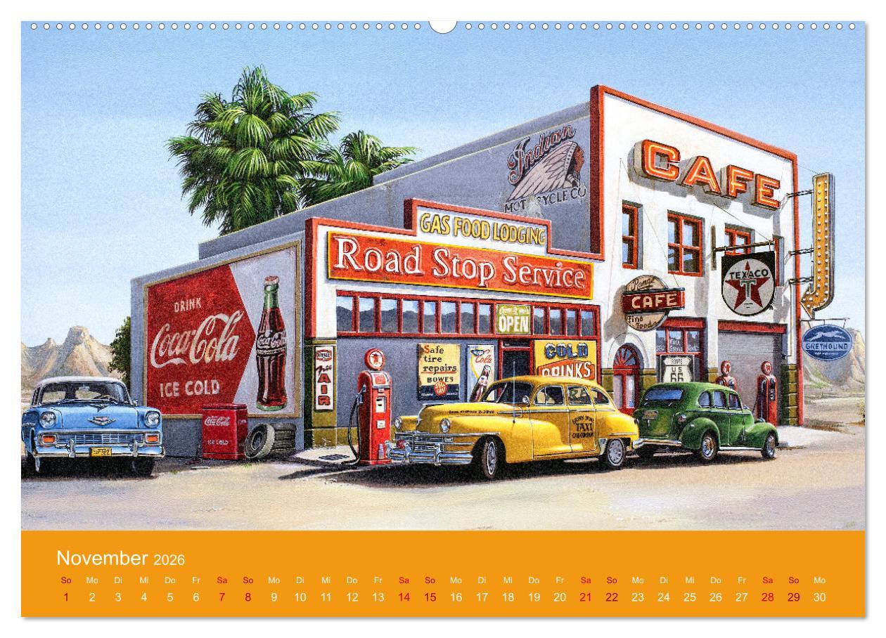 Beispielinhalt (Bild) Route US 66 Momente Gemälde von Georg Huber (Wandkalender 2026 DIN A2 quer), CALVENDO Monatskalender