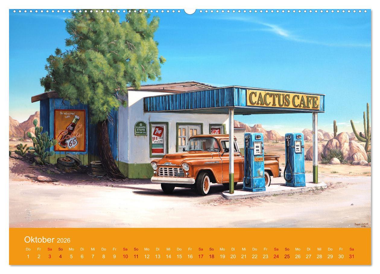 Beispielinhalt (Bild) Route US 66 Momente Gemälde von Georg Huber (Wandkalender 2026 DIN A2 quer), CALVENDO Monatskalender