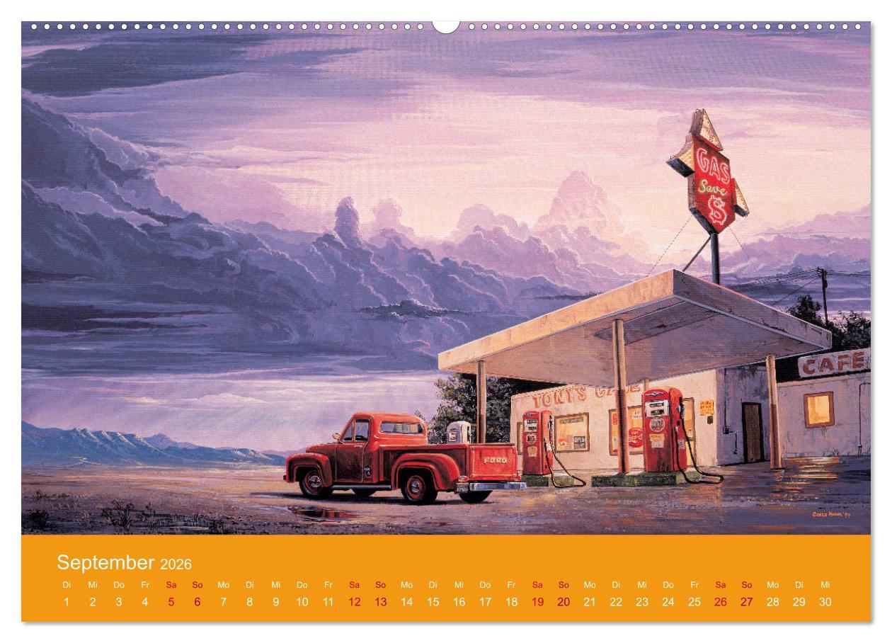 Beispielinhalt (Bild) Route US 66 Momente Gemälde von Georg Huber (Wandkalender 2026 DIN A2 quer), CALVENDO Monatskalender