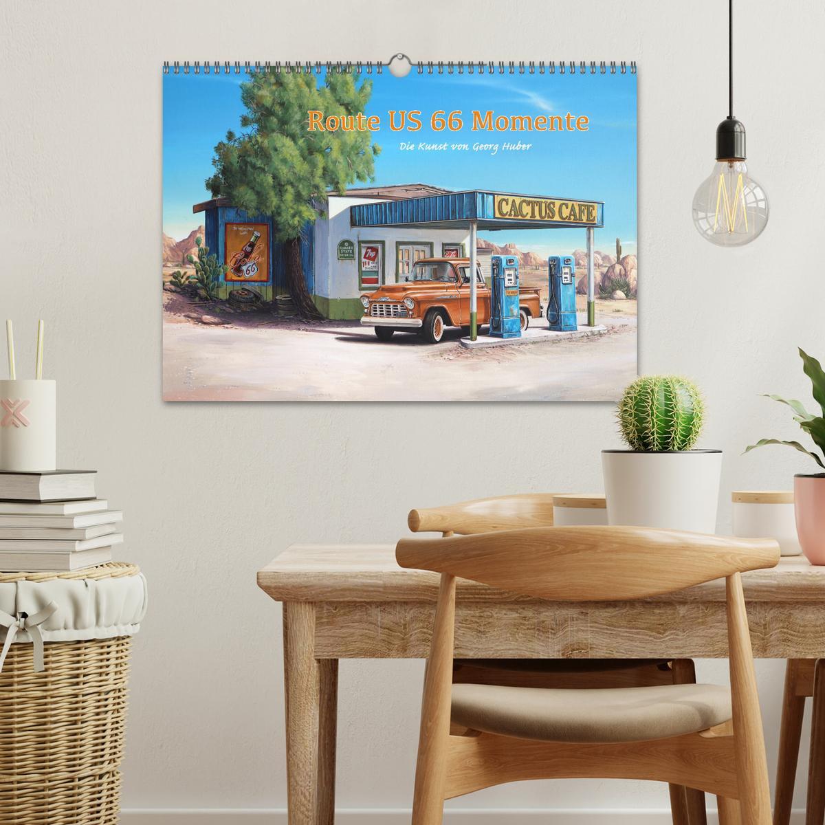 Beispielinhalt (Bild) Route US 66 Momente Gemälde von Georg Huber (Wandkalender 2026 DIN A3 quer), CALVENDO Monatskalender