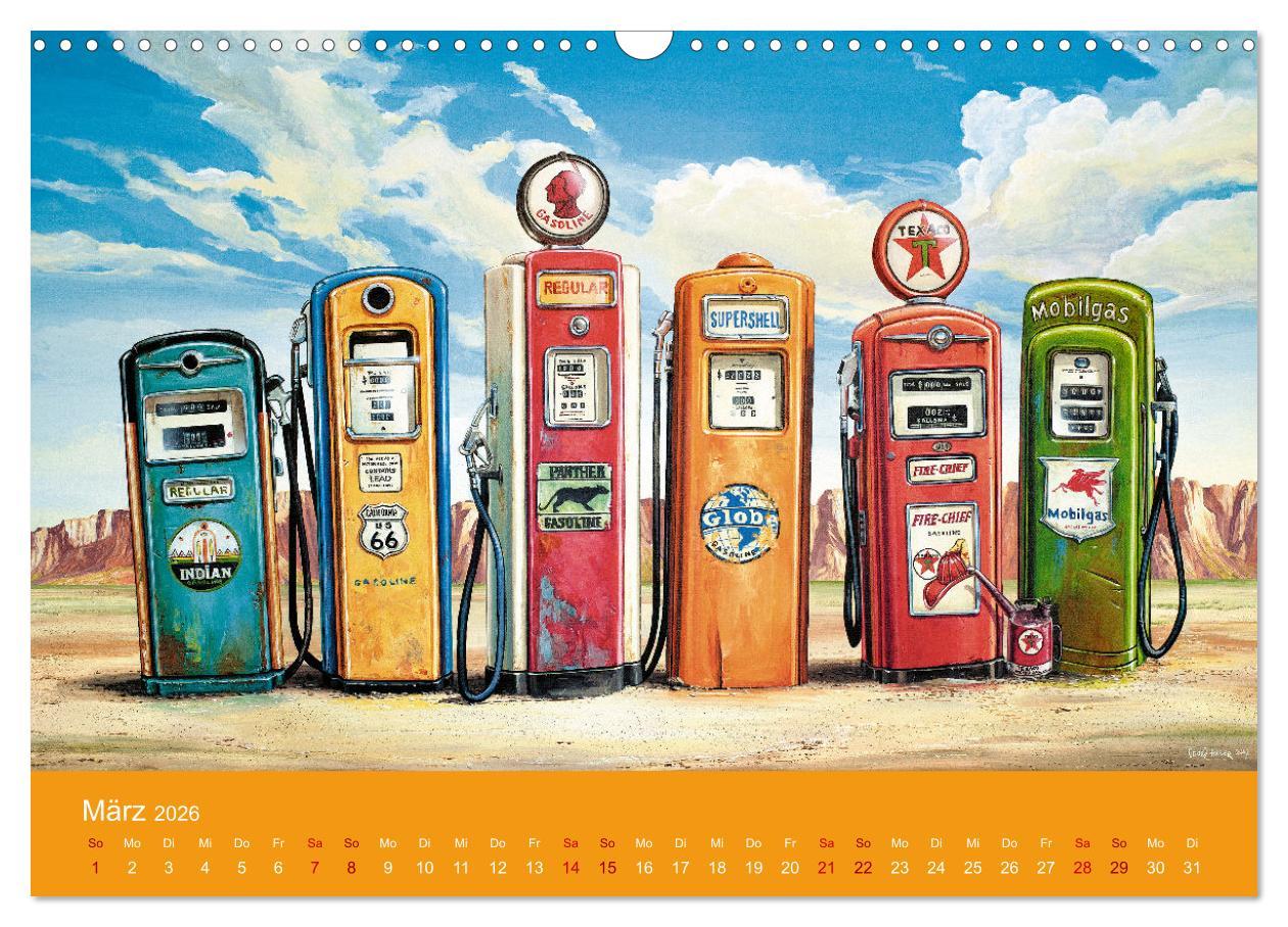 Beispielinhalt (Bild) Route US 66 Momente Gemälde von Georg Huber (Wandkalender 2026 DIN A3 quer), CALVENDO Monatskalender
