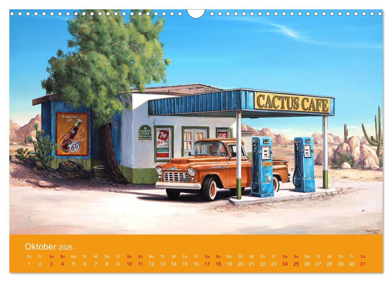 Beispielinhalt (Bild) Route US 66 Momente Gemälde von Georg Huber (Wandkalender 2026 DIN A3 quer), CALVENDO Monatskalender