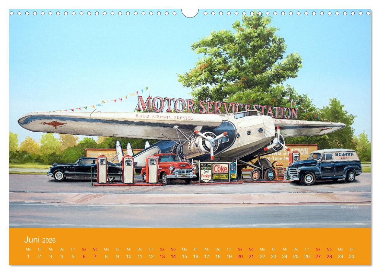 Beispielinhalt (Bild) Route US 66 Momente Gemälde von Georg Huber (Wandkalender 2026 DIN A3 quer), CALVENDO Monatskalender