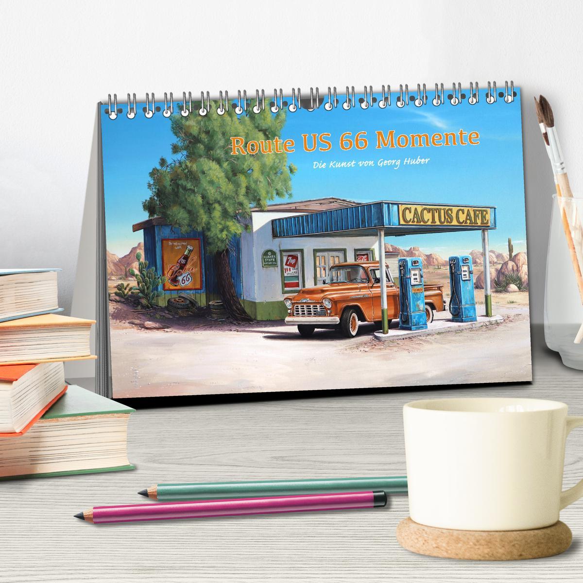 Beispielinhalt (Bild) Route US 66 Momente Gemälde von Georg Huber (Tischkalender 2026 DIN A5 quer), CALVENDO Monatskalender