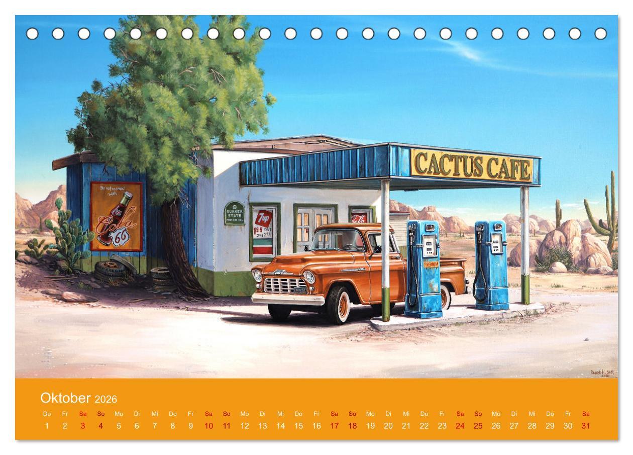 Beispielinhalt (Bild) Route US 66 Momente Gemälde von Georg Huber (Tischkalender 2026 DIN A5 quer), CALVENDO Monatskalender
