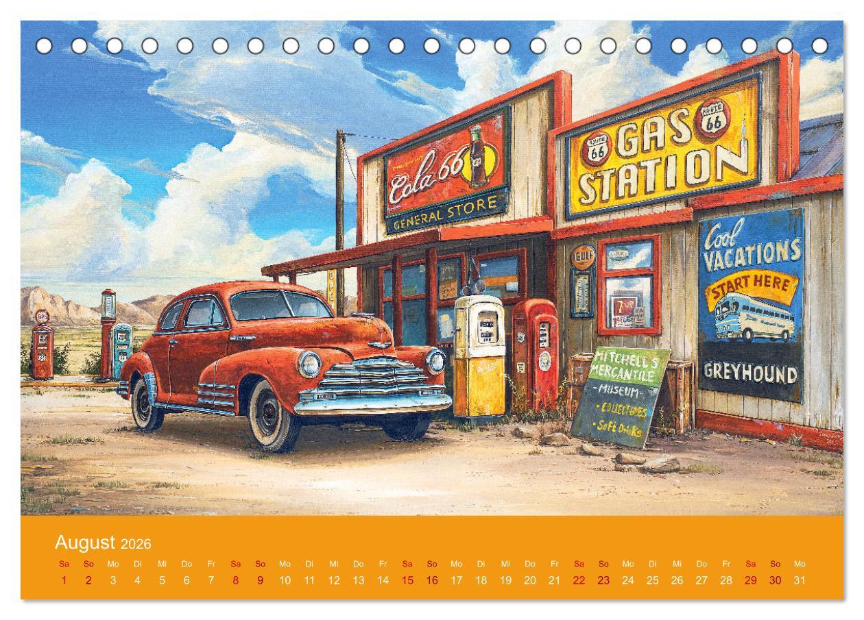 Beispielinhalt (Bild) Route US 66 Momente Gemälde von Georg Huber (Tischkalender 2026 DIN A5 quer), CALVENDO Monatskalender