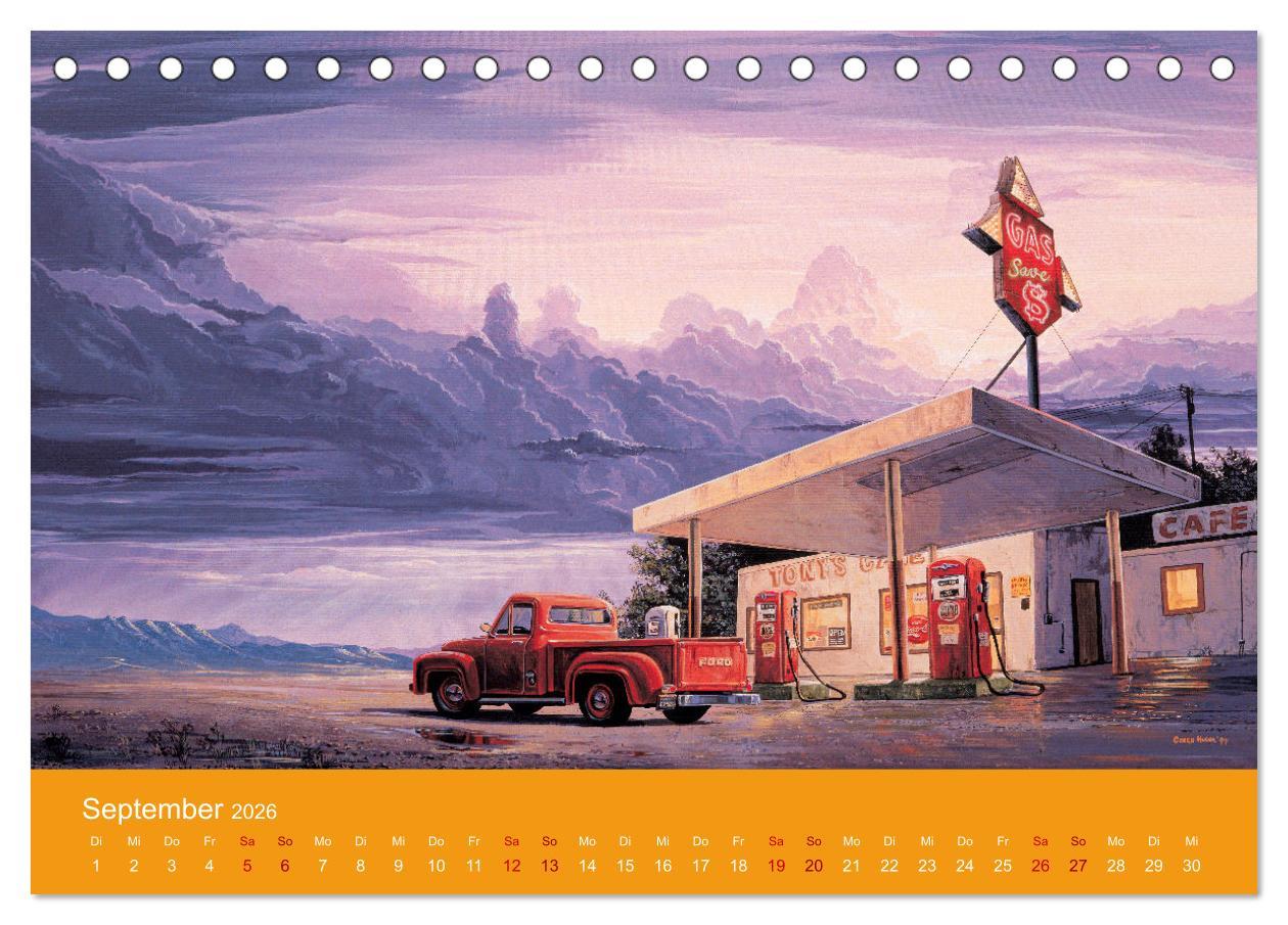 Beispielinhalt (Bild) Route US 66 Momente Gemälde von Georg Huber (Tischkalender 2026 DIN A5 quer), CALVENDO Monatskalender
