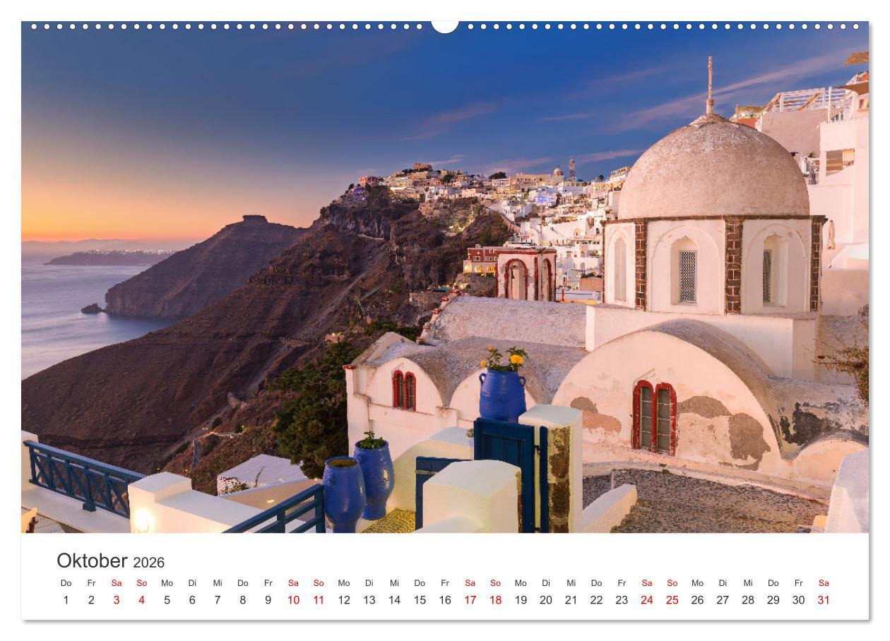 Beispielinhalt (Bild) Santorini Fira & Firostefani (hochwertiger Premium Wandkalender 2026 DIN A2 quer), Kunstdruck in Hochglanz