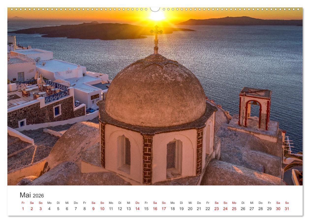 Beispielinhalt (Bild) Santorini Fira & Firostefani (hochwertiger Premium Wandkalender 2026 DIN A2 quer), Kunstdruck in Hochglanz