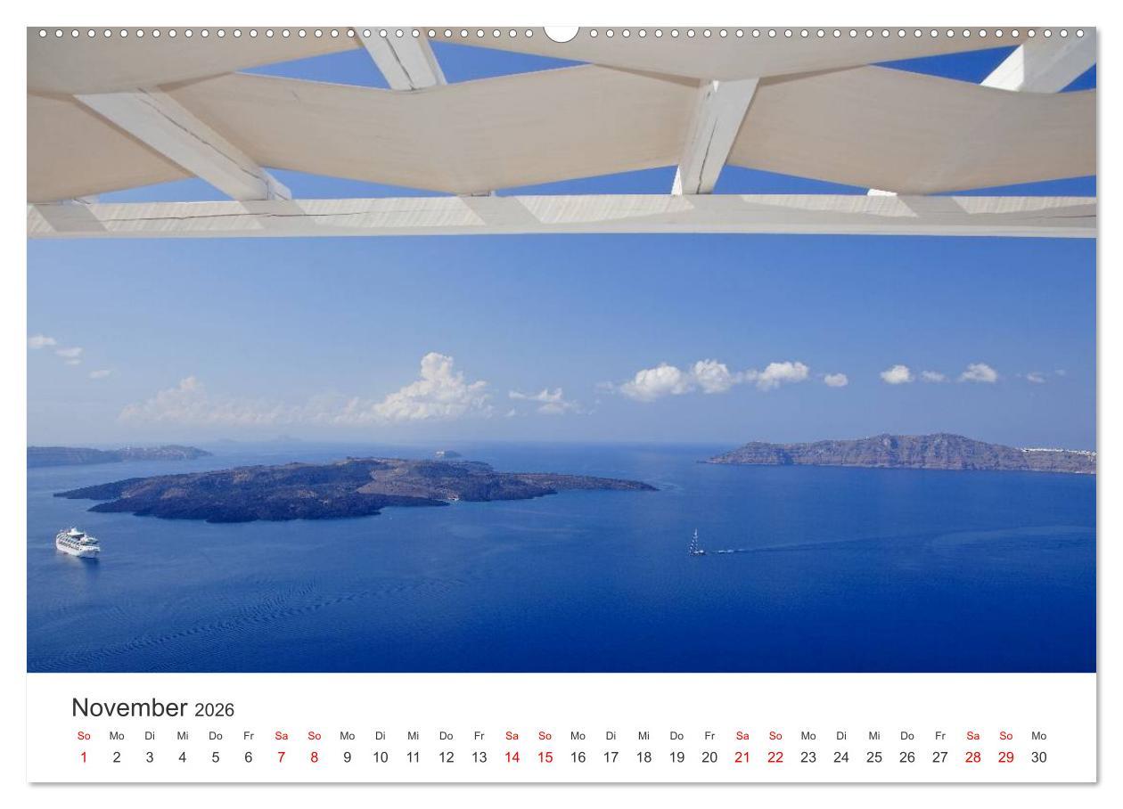 Beispielinhalt (Bild) Santorini Fira & Firostefani (hochwertiger Premium Wandkalender 2026 DIN A2 quer), Kunstdruck in Hochglanz